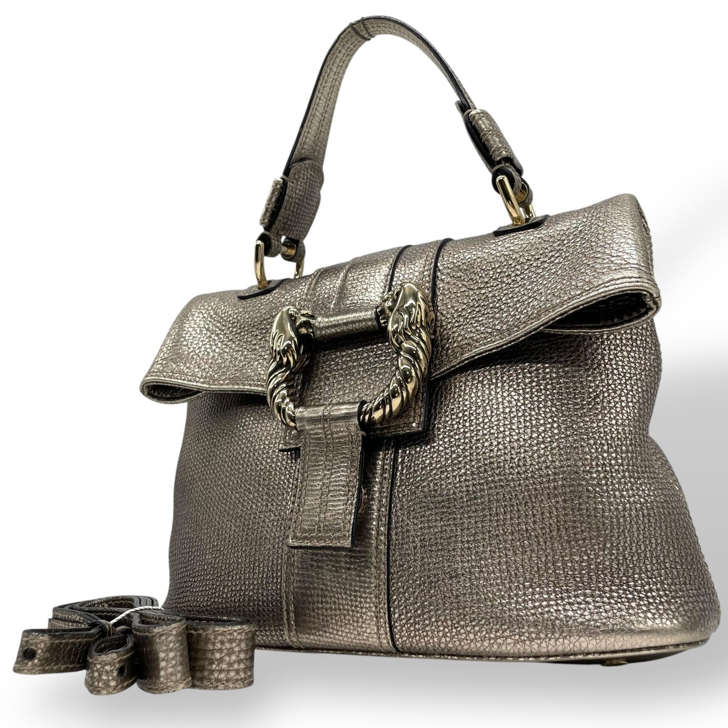 美品 BVLGARI ブルガリ レオーニ 2way ハンドバッグ ショルダーバッグ シルバー 本革 レザー レディース 希少モデル ブランドバッグ 鞄 A