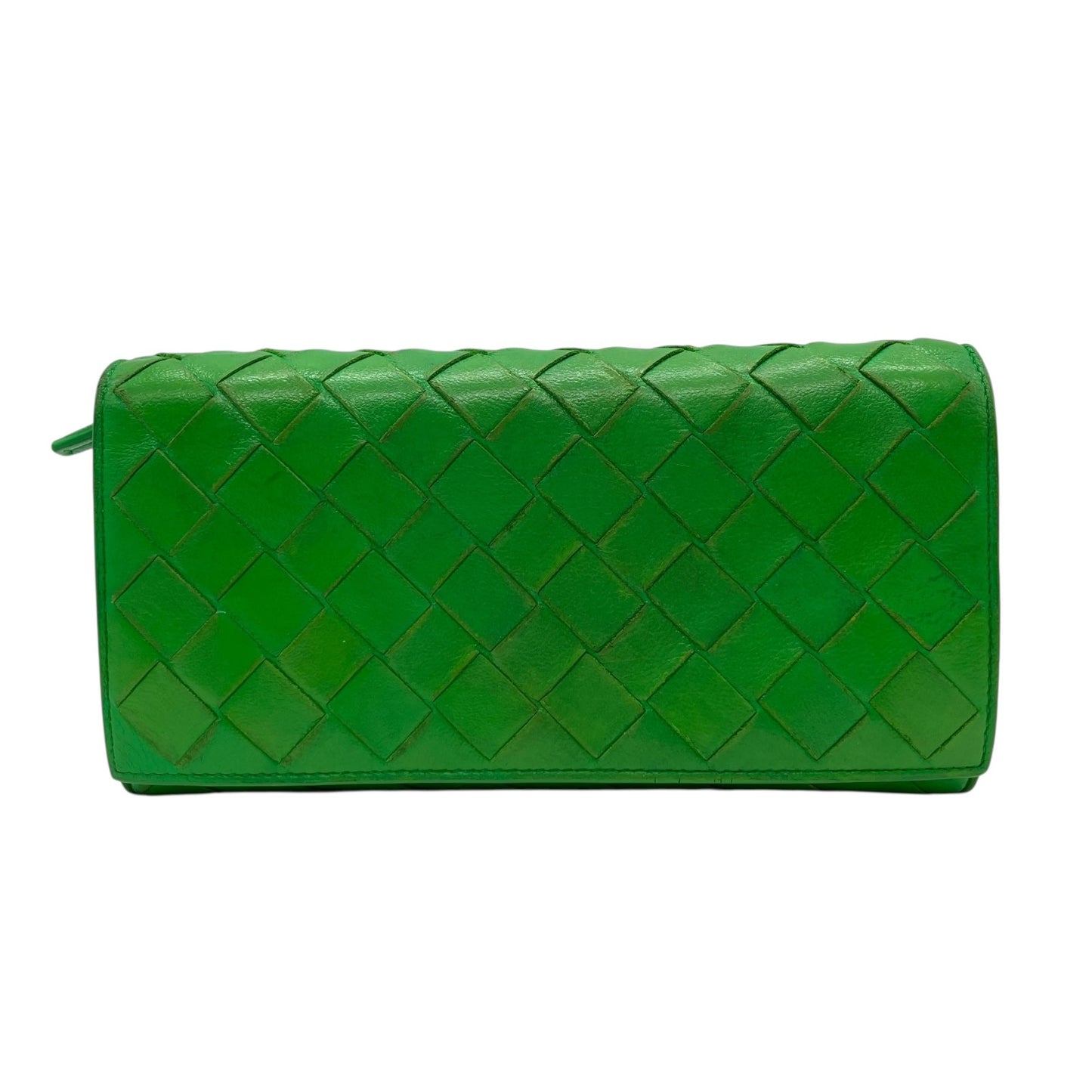 Authentic BOTTEGA VENETA Intrecciato Flap Long Wallet Parakeet Green Leather 666935