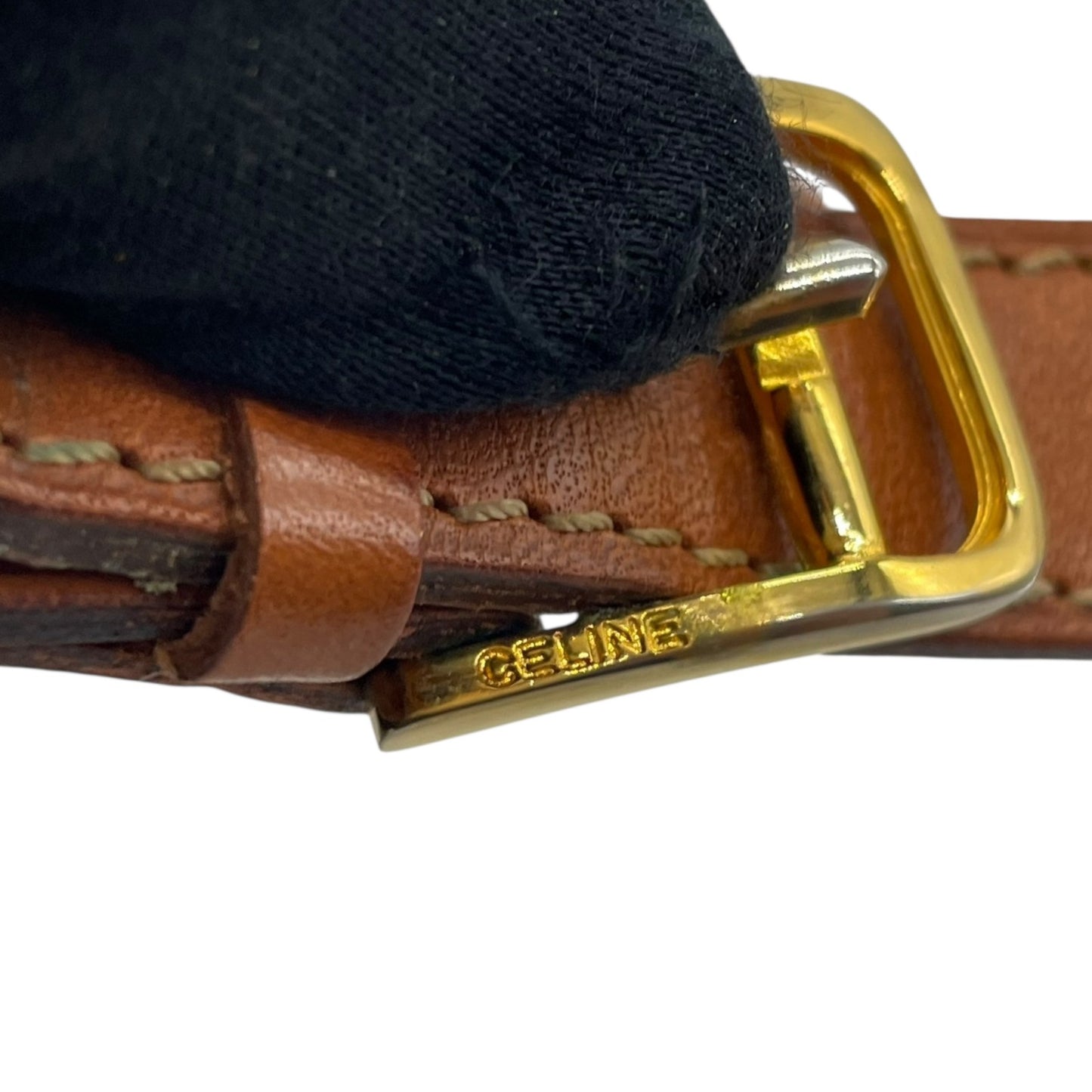 Authentic Old CELINE Macadam Shoulder Bag Brown PVC Leather Logo Vintage Crossbody