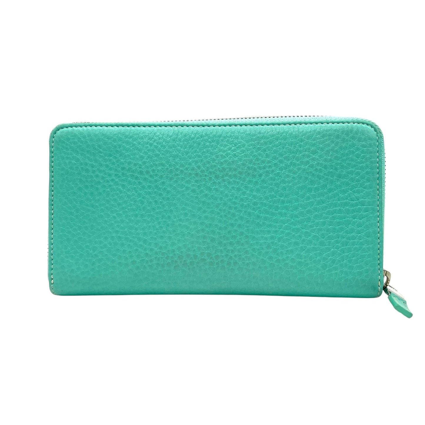 Authentic Tiffany & Co. Long Wallet Round Zipper Leather Silver Hardware with Box