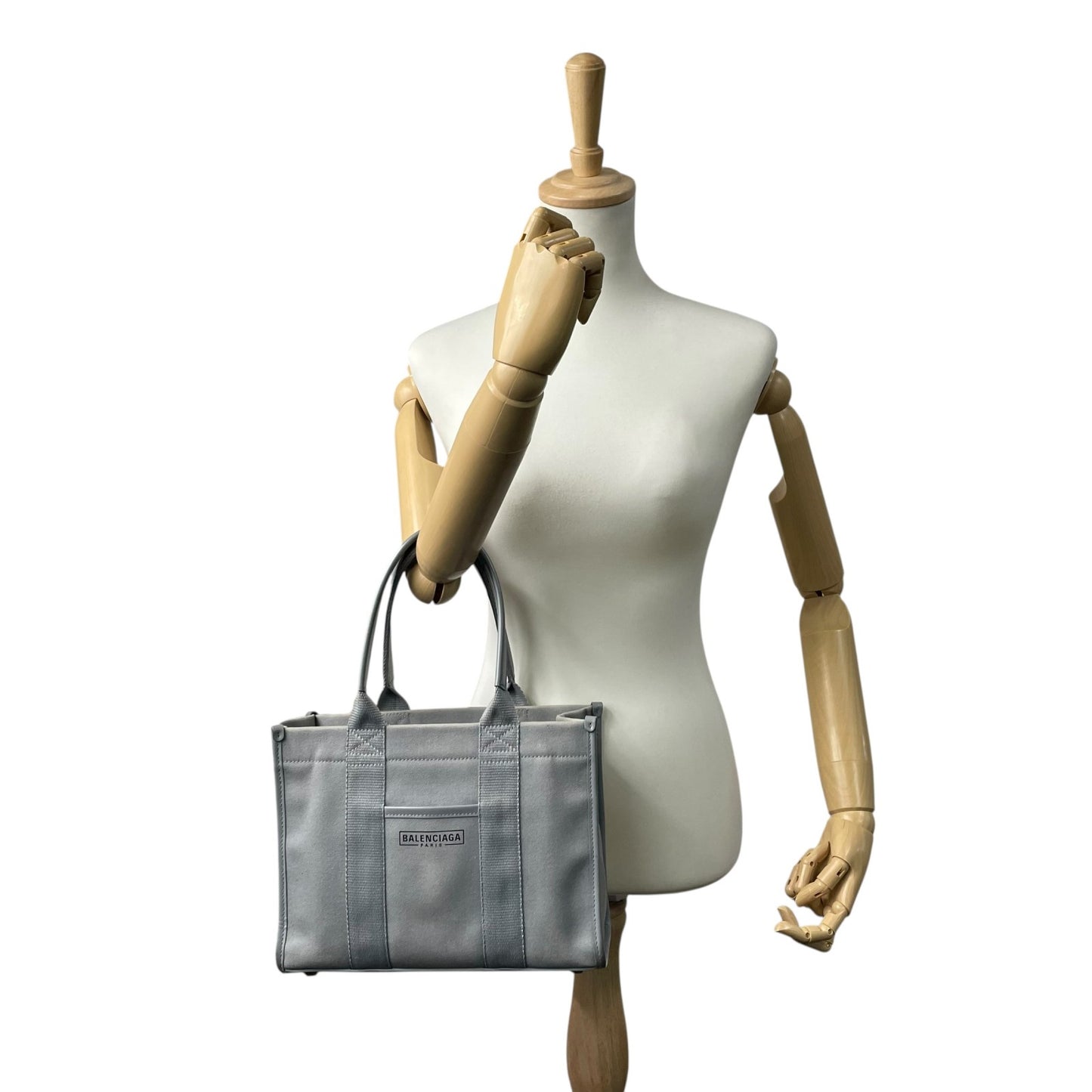 BALENCIAGA バレンシアガ ハードウェア スモール トートバッグ 2way ショルダーバッグ グレー キャンバス レザー ゴールド金具 ロゴ 671402 斜め掛け可 レディース B