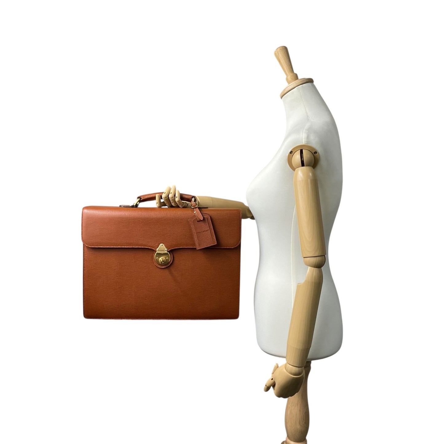 Authentic BURBERRY Leather Briefcase Business Bag Brown Gold Hardware