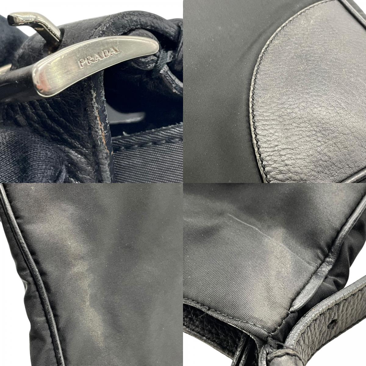 PRADA プラダ ショルダーバッグ ナイロン レザー 黒 ブラック NERO 三角プレートロゴ トライアングルロゴ シルバー金具 斜め掛け可 メンズ レディース K13