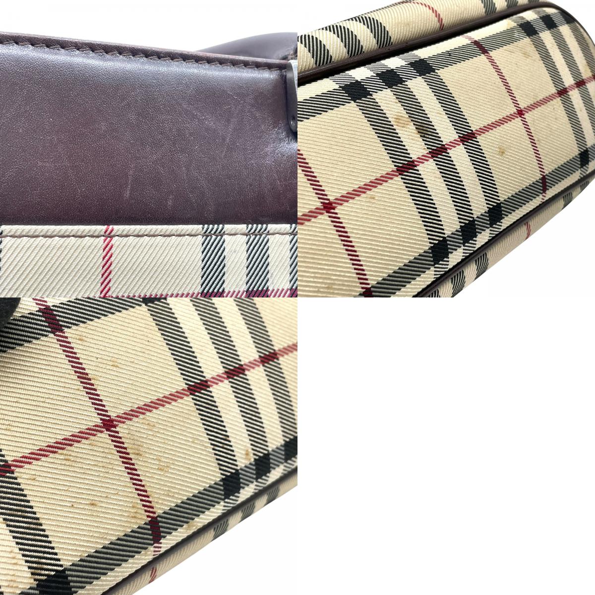 Burberry バーバリー トートバッグ ハンドバッグ ノバチェック キャンバス×レザー メタルロゴプレート ベージュ×ブラウン ユニセックス K8