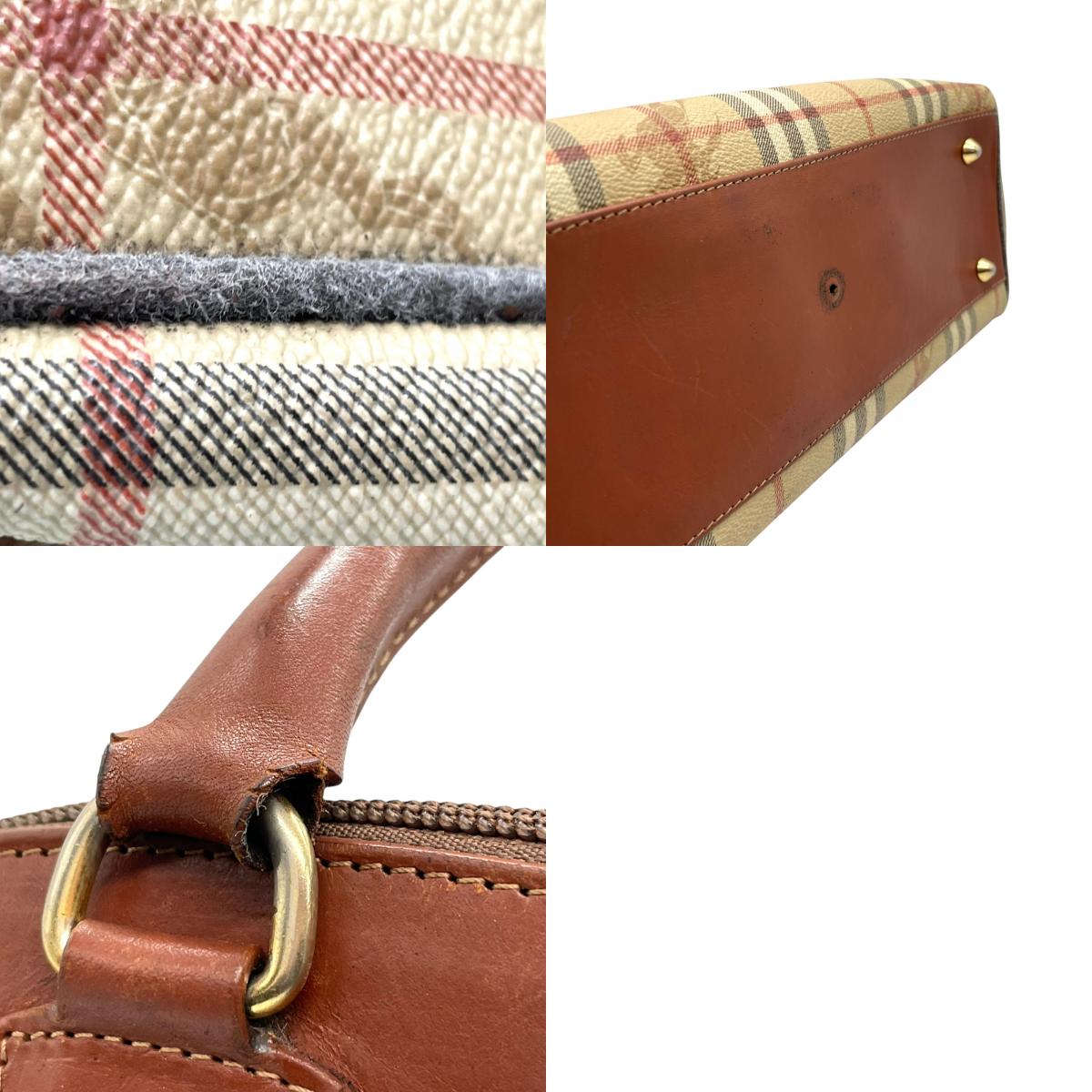 BURBERRY バーバリー ノバチェック シャドーホース ハンドバッグ 茶 ブラウン ベージュ PVC レザー ゴールド金具 手提げ ヴィンテージ レディース A1