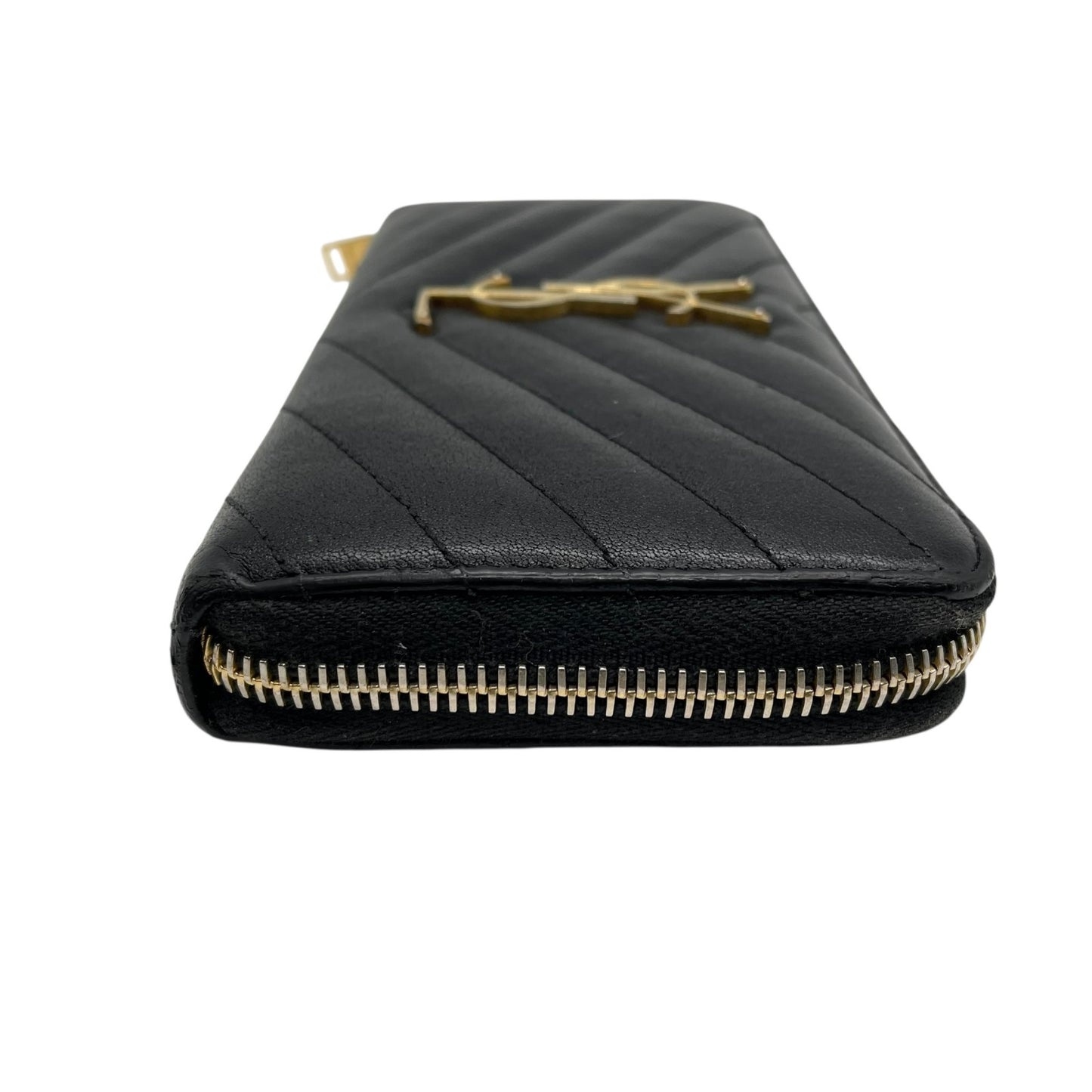 美品 SAINT LAURENT PARIS サンローラン パリ モノグラム Vステッチ ラウンドファスナー 長財布 キャビアスキン レザー ブラック 黒 YSLロゴ 箱あり 高級 w5