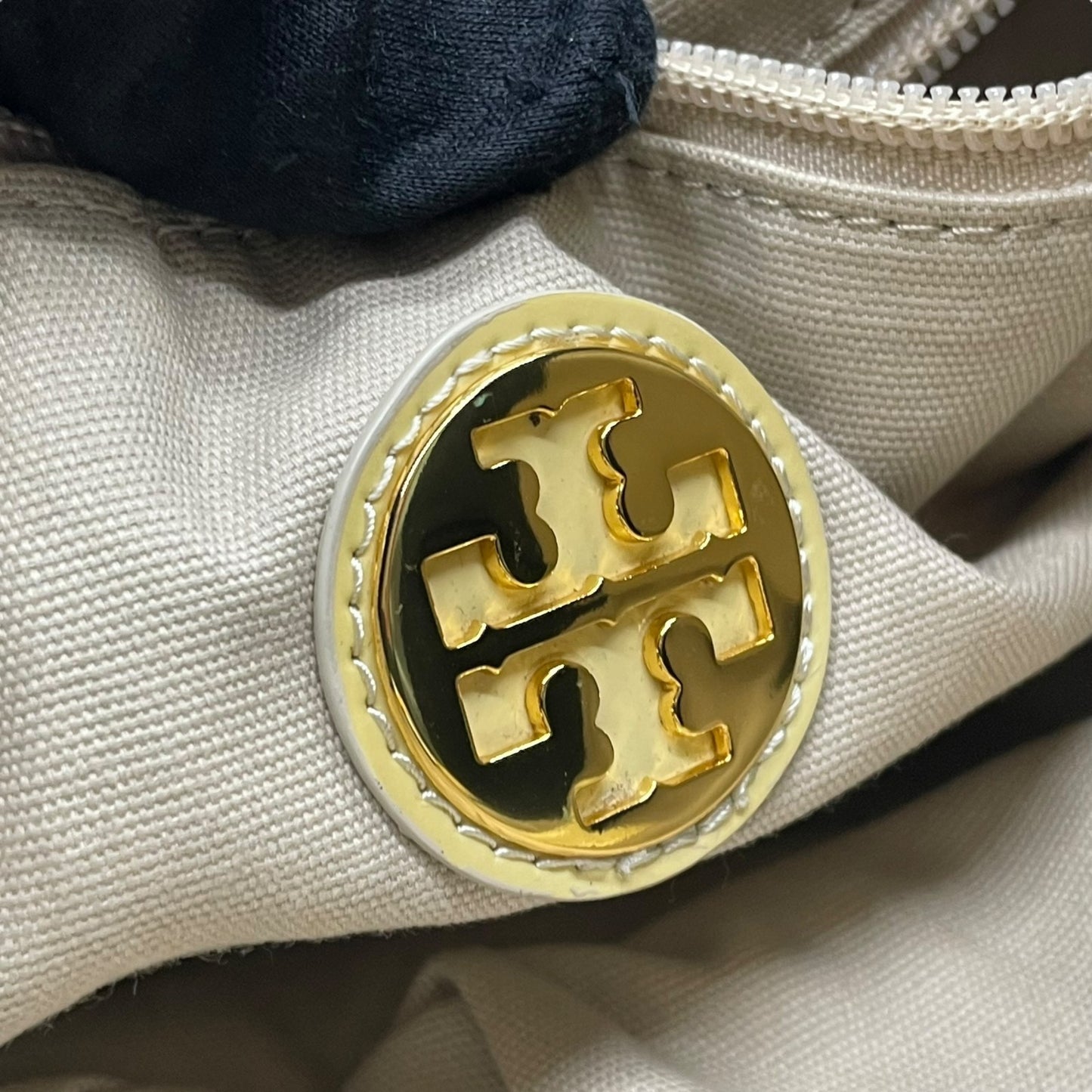 Tory Burch トリーバーチ トートバッグ エラ ロゴパッチ ビッグロゴ ダブルT 黒 ブラック×ベージュ キャンバス U8
