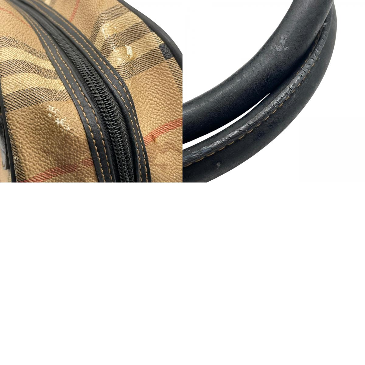 BURBERRY バーバリー ミニボストンバッグ ハンドバッグ ノバチェック シャドーホース シェルター ベージュ 黒 ブラック ゴールド金具 PVC レザー ファスナー開閉 手提げ ヴィンテージ レディース K6