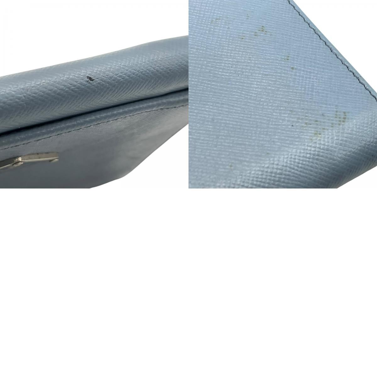 美品 プラダ PRADA サフィアーノレザー 二つ折り財布 トライアングルロゴ 水色 ライトブルー レディース コンパクトウォレット M5