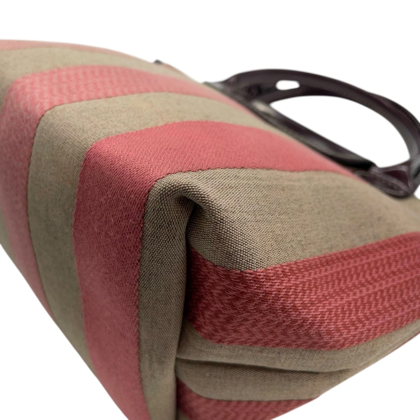 美品 ロンシャン LONGCHAMP ルプリアージュ ハンドバッグ トートバッグ マルチカラー ストライプ ベージュ ピンク キャンバス×レザー U2