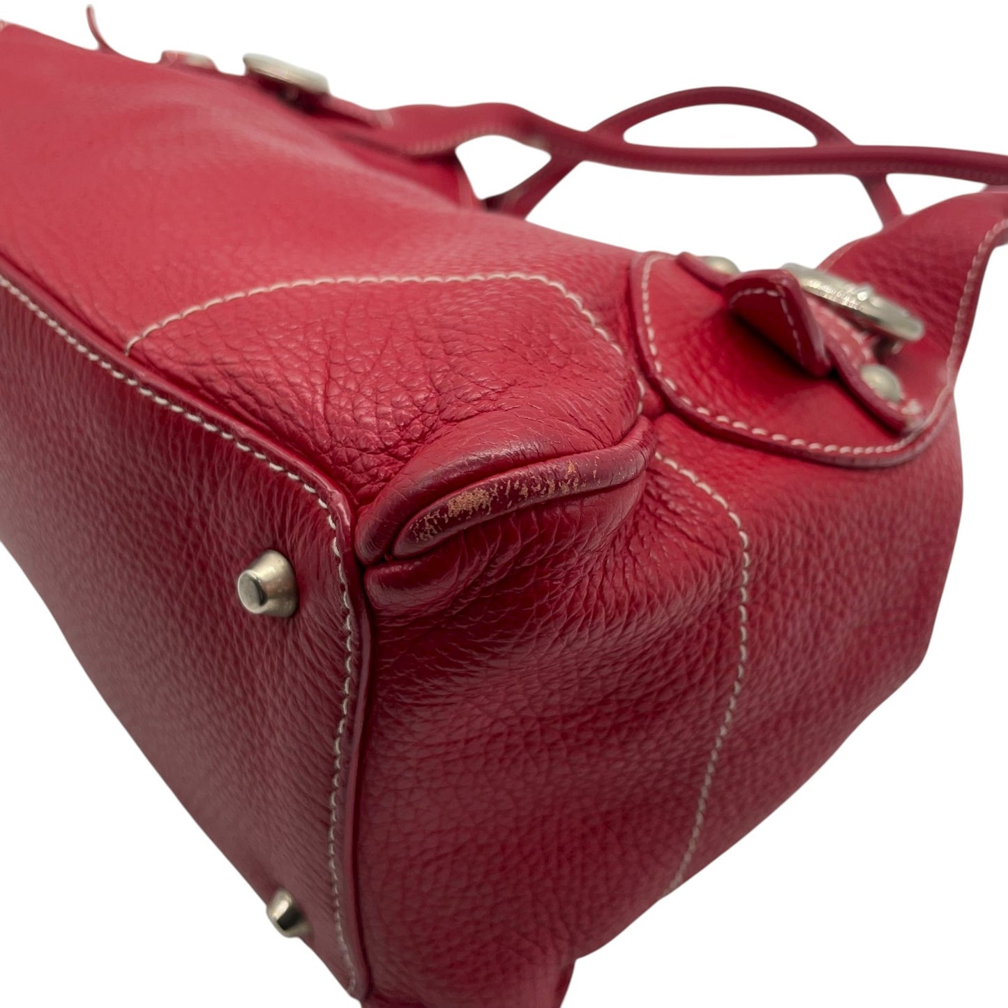 フルラ FURLA レザー ハンドバッグ トートバッグ ショルダー付き 赤 レッド シルバー金具 S93