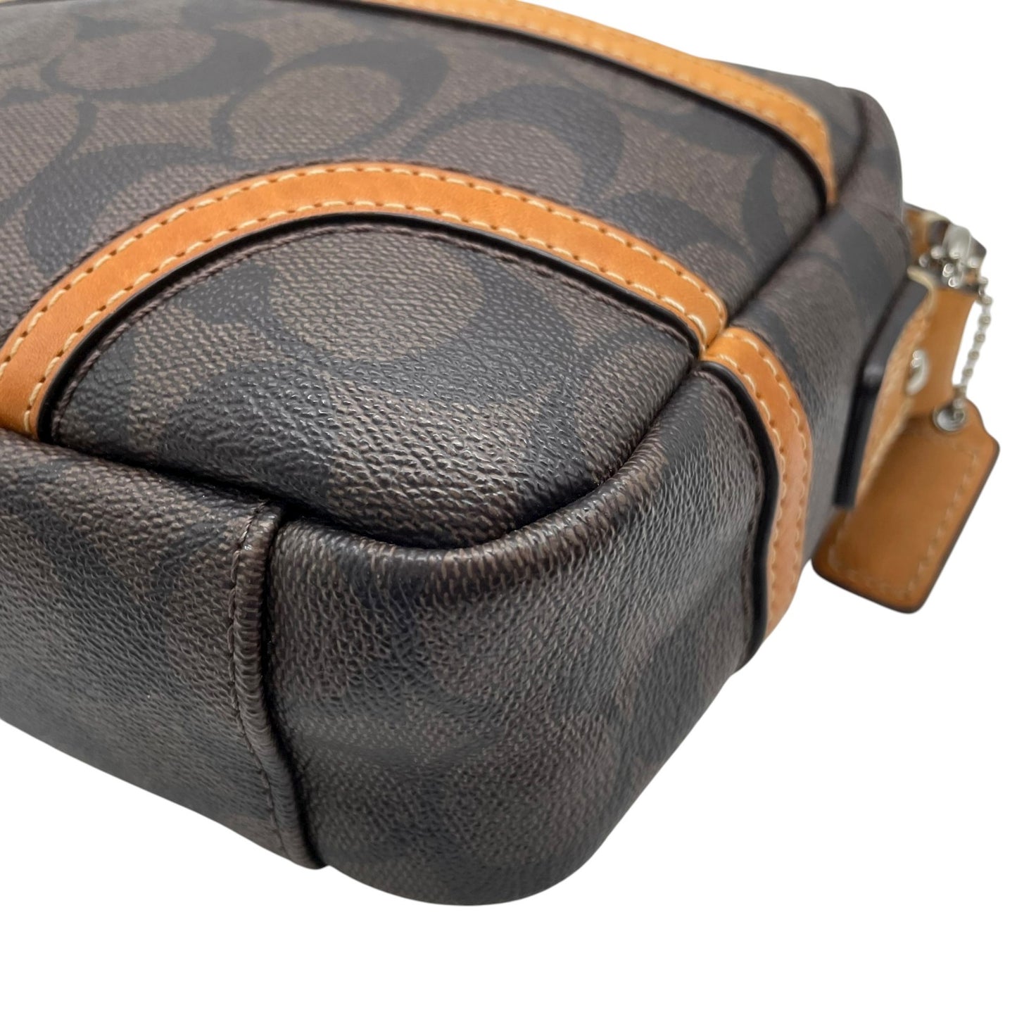 コーチ COACH シグネチャー PVC レザー ショルダーバッグ クロスボディ 茶色 ブラウン キャメル シルバー 3