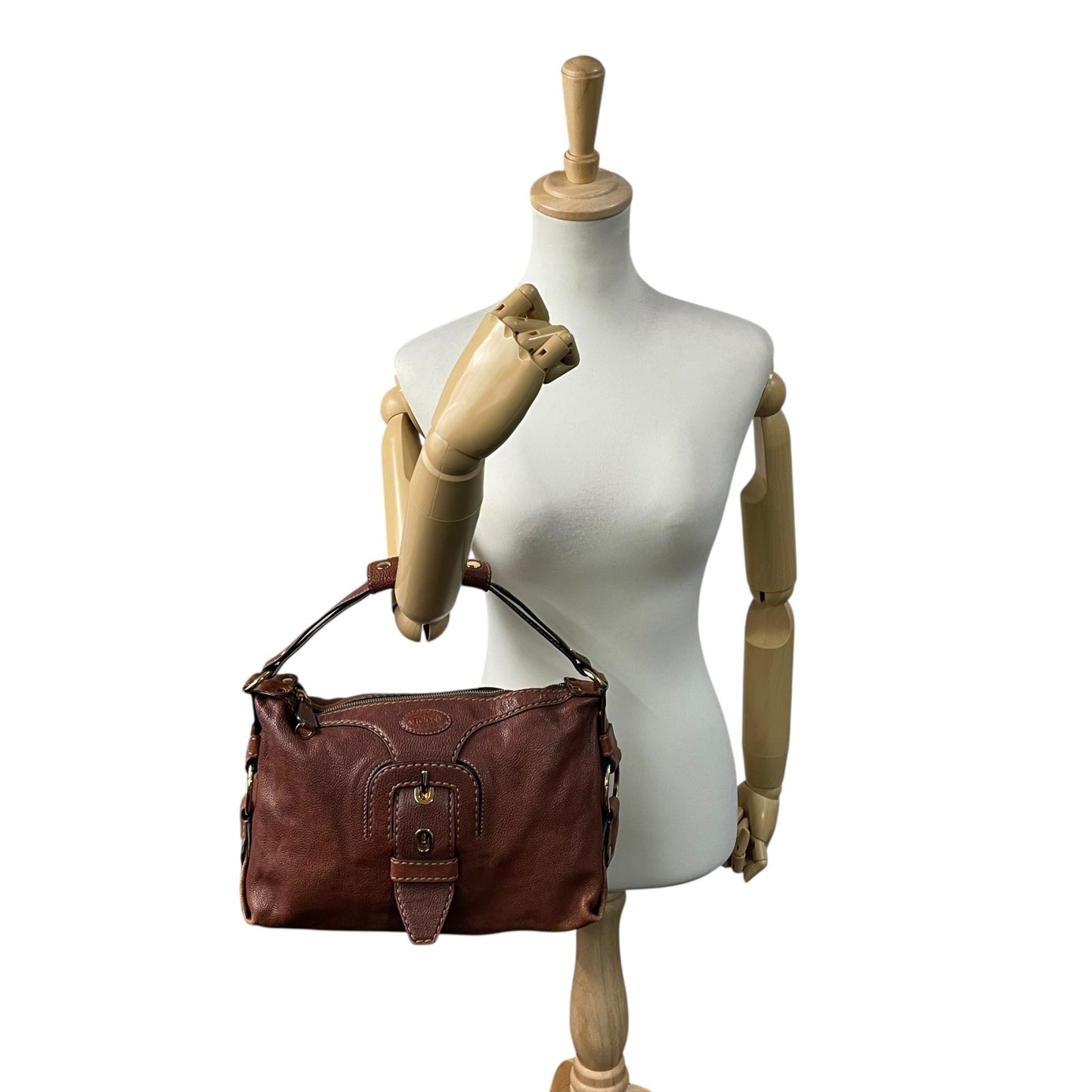 トッズ TOD’S レザー ハンドバッグ 茶色 ブラウン 金金具 ゴールド金具 ステッチデザイン 本革 B4