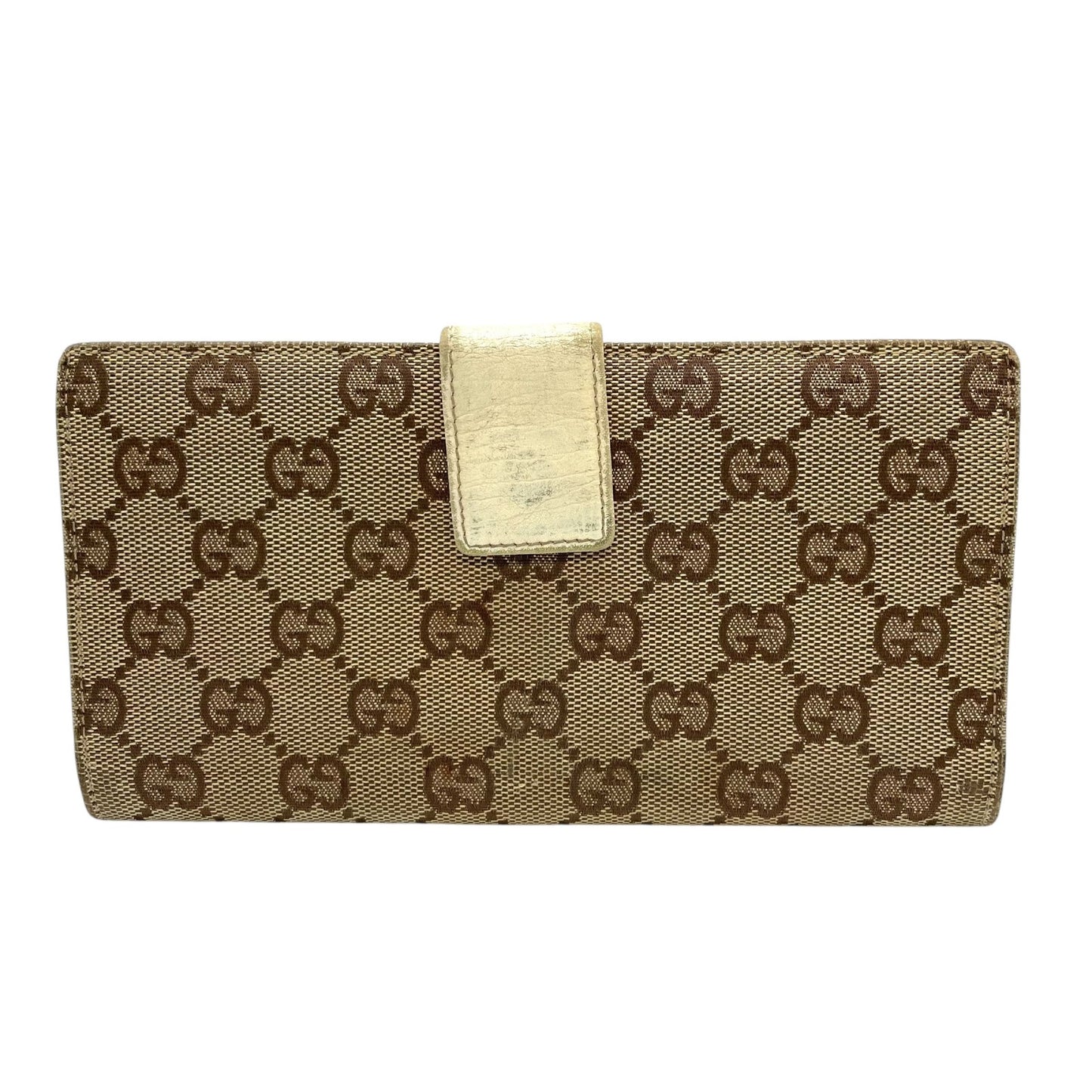 グッチ GUCCI 長財布 GGキャンバス レザー ホースビット ブラウン アイボリー オレンジ GG柄 ゴールド金具 メンズ レディース M1