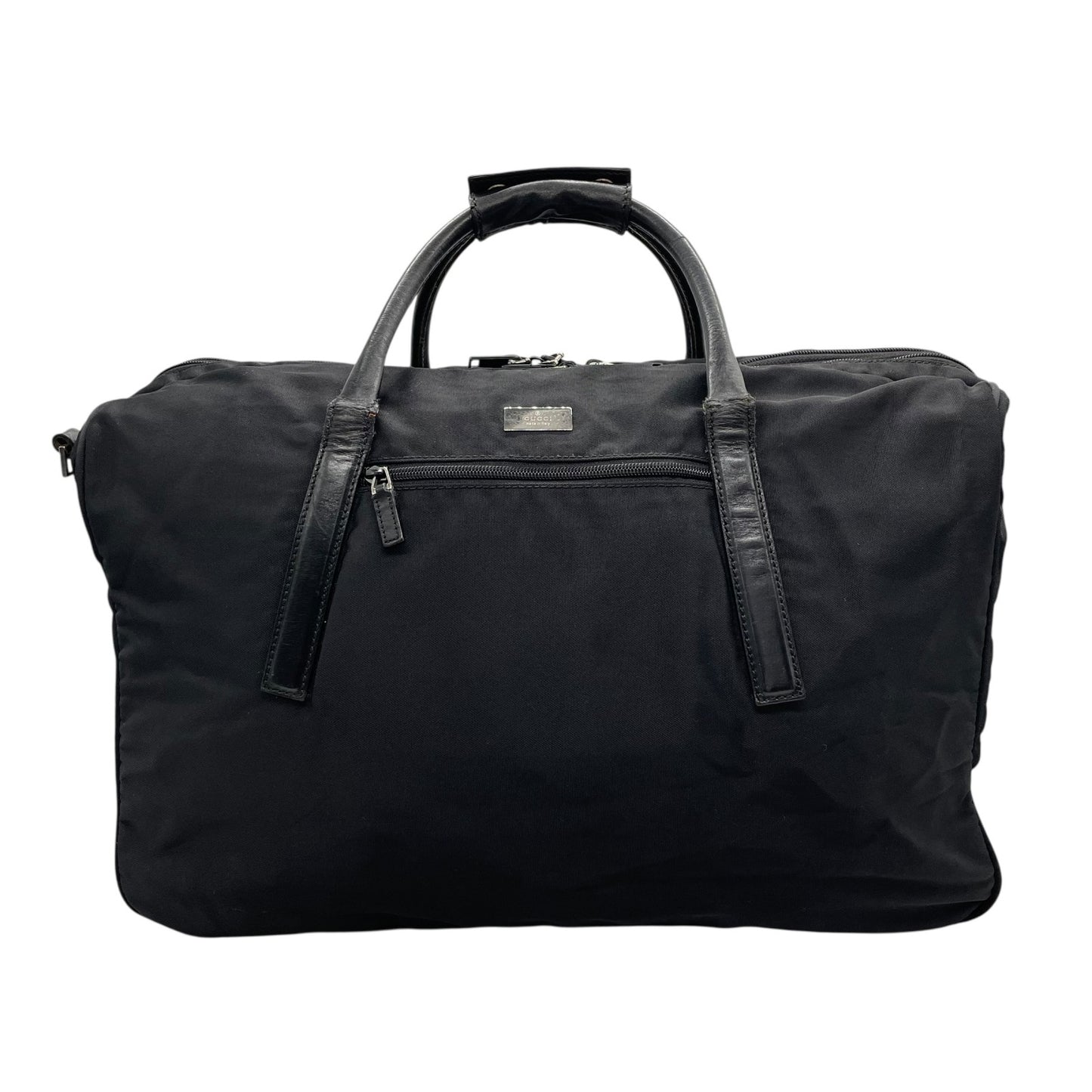 グッチ GUCCI ボストンバッグ ショルダーバッグ ブラック 黒 2way ナイロン レザー 大容量 トラベルバッグ ビジネスバッグ 斜め掛け可 ロゴ シルバー金具 メンズ X