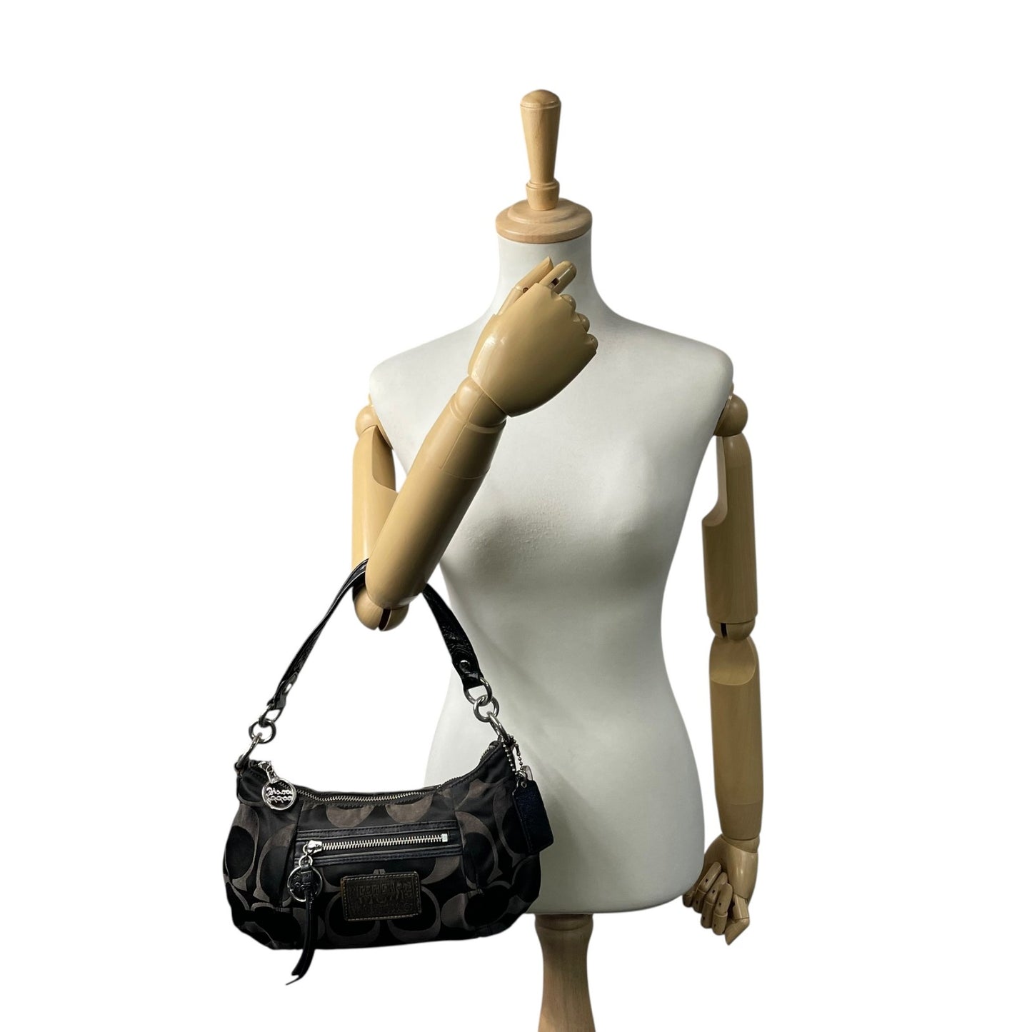 コーチ COACH 2WAY ハンドバッグ ショルダーバッグ ポピー シグネチャー 黒 ブラック キャンバス シルバー金具 手提げ 肩掛け可 斜め掛け可 ロゴ レディース U5