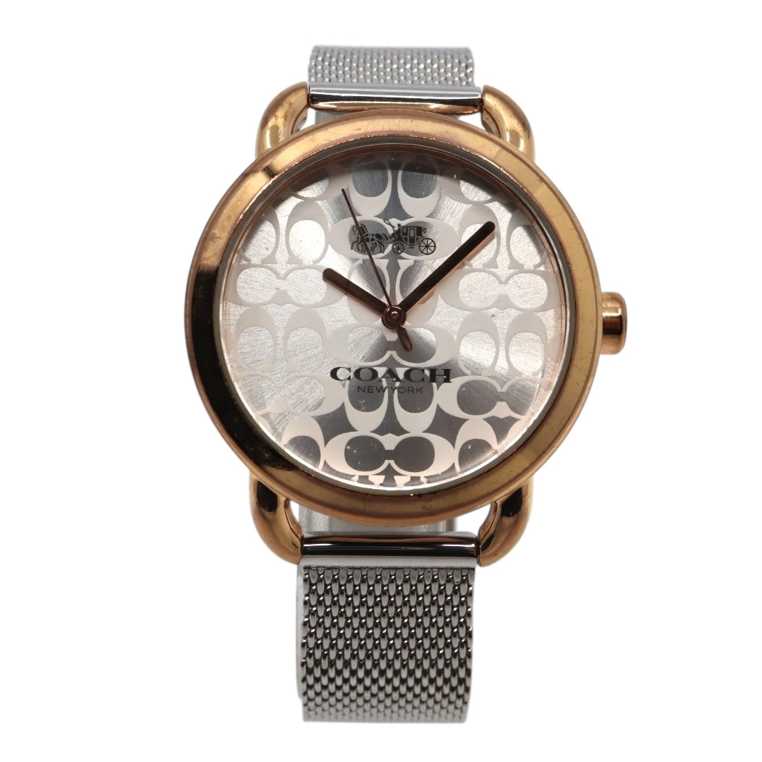 美品 電池交換済 コーチ 腕時計 CA.105.7.95.1319 レディース クオーツ シグネチャー柄文字盤 ピンクゴールド シルバー コンビカラー メッシュベルト エレガント フェミニン ドレスウォッチ クリーニング済み G3