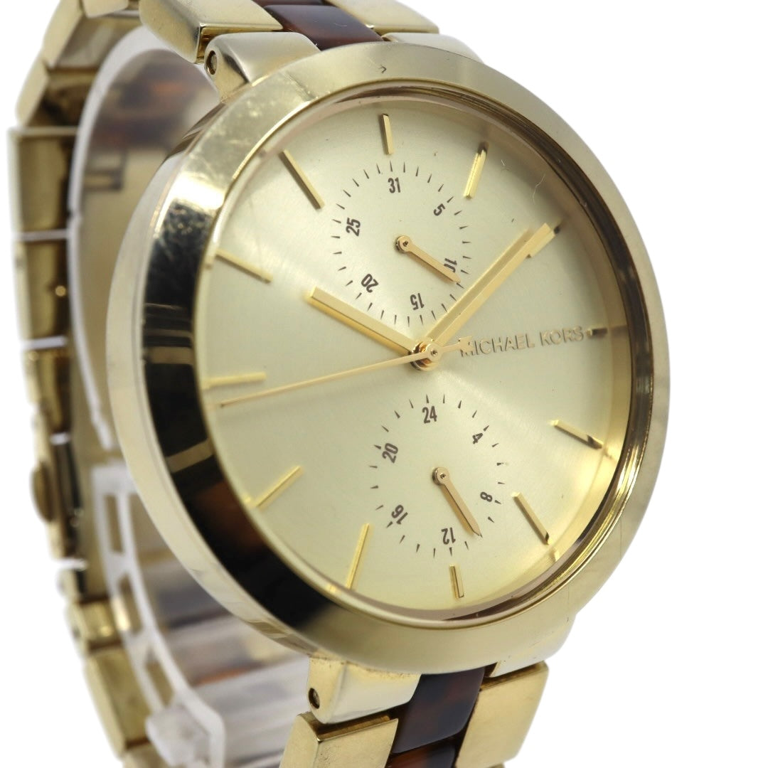 美品 電池交換済 クリーニング済 マイケルコース MICHAEL KORS 腕時計 MK-6471 レディースウォッチ クォーツ ゴールド べっ甲柄 ステンレススチール アナログ マルチファンクション エレガント クラシック ドレスウォッチ 稼働品 G3