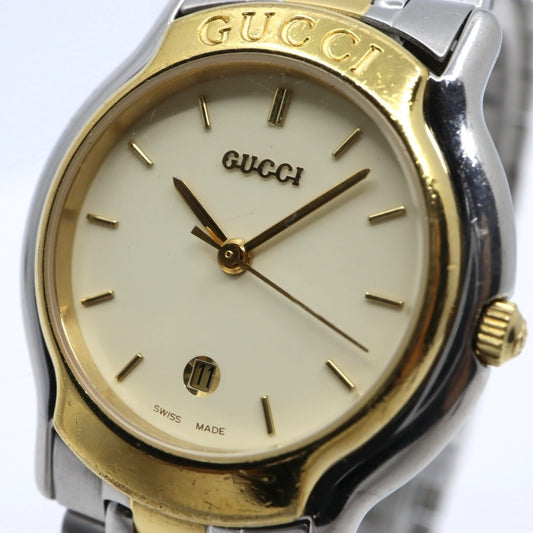 新品電池交換済 クリーニング済 グッチ GUCCI 8000L 腕時計 レディースウォッチ クォーツ コンビ シルバー ゴールド アイボリー文字盤 デイト表示 ステンレススチール クラシック エレガント ヴィンテージ ドレスウォッチ 稼働品 G3