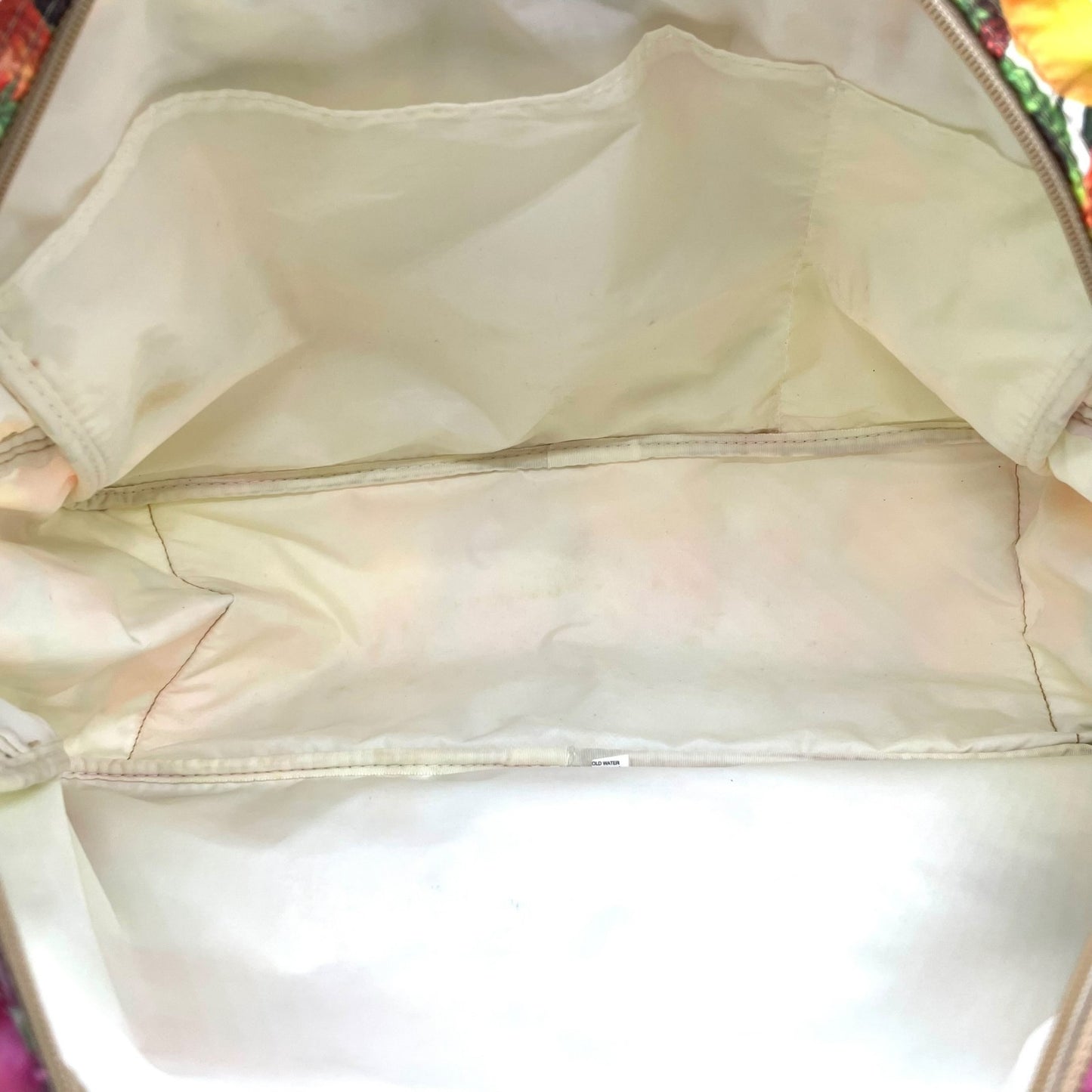 未使用級 LeSportsac レスポートサック ボストンバッグ ナイロン マルチカラー ベージュ 果物 フルーツ柄 総柄 シルバー金具 ロゴ 肩掛け可 レディース S91