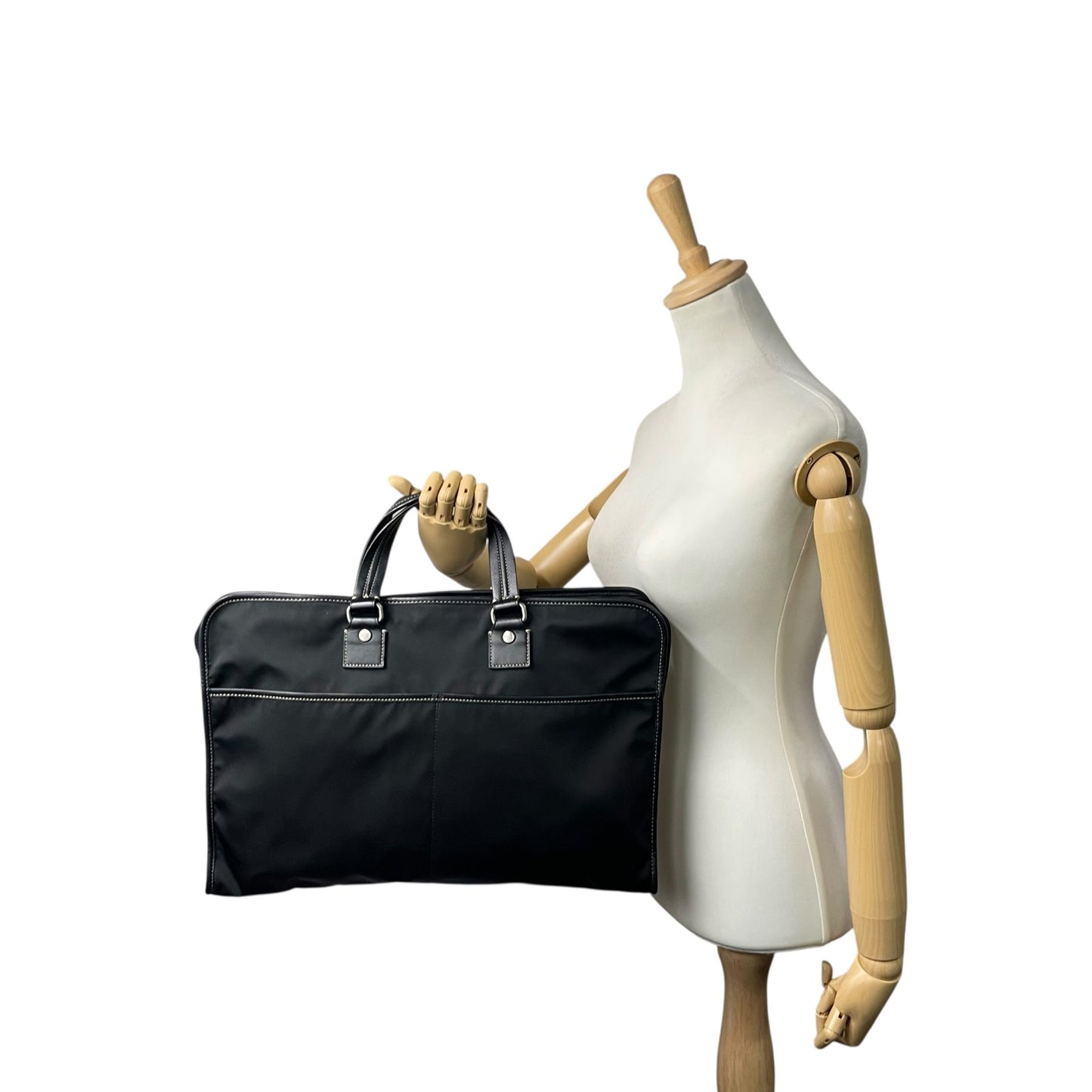 COACH コーチ ビジネスバッグ ブリーフケース 黒 ブラック キャンバス レザー シルバー金具 ステッチ ロゴチャーム付き ファスナー開閉 メンズ X2