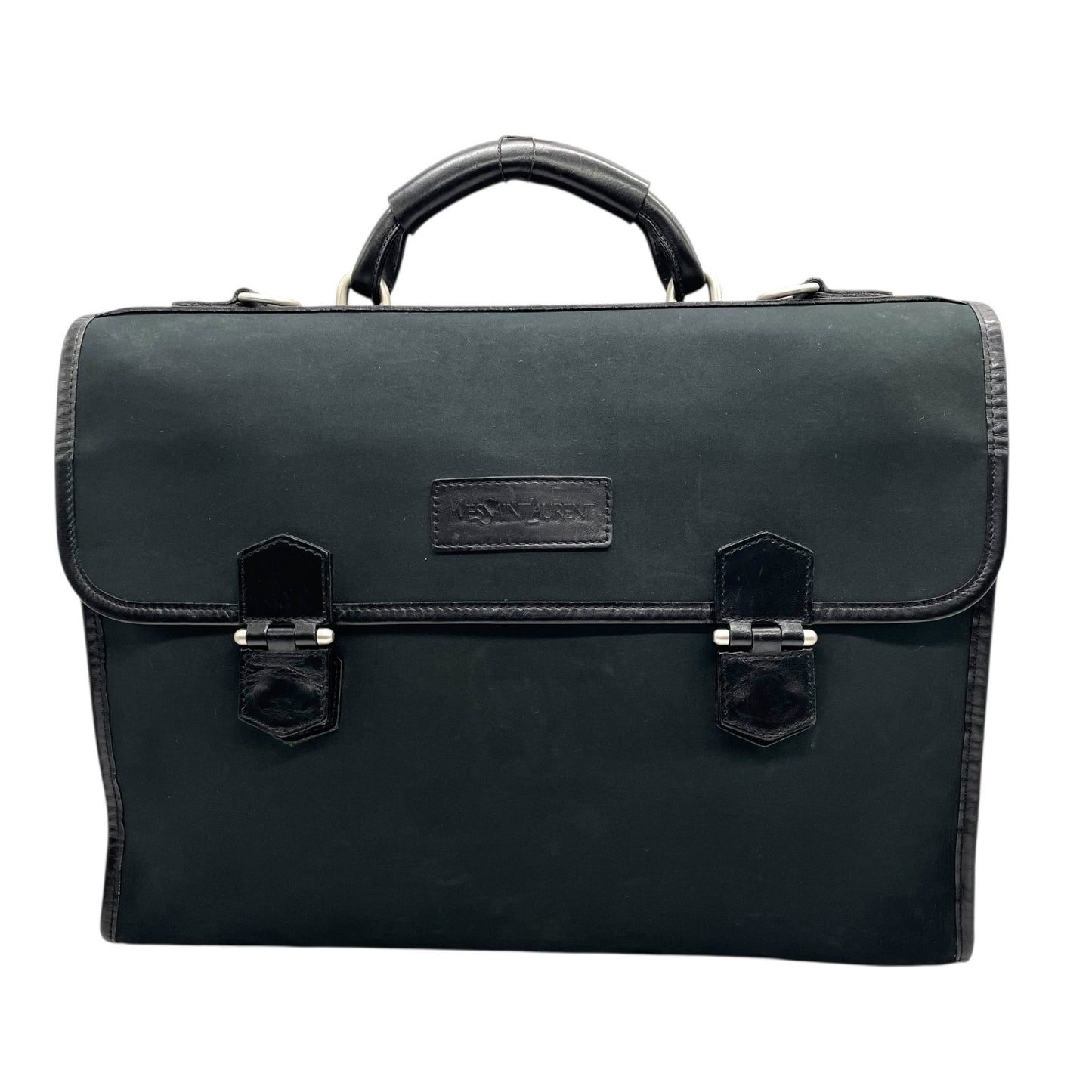 美品 イヴサンローラン YVES SAINT LAURENT ビジネスバッグ ブリーフケース ショルダーバッグ 肩掛け 2WAY 黒 ブラック ナイロン×レザー ショルダー付 ブリーフケース YSL B