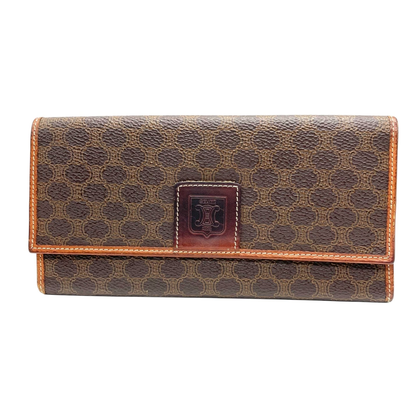 セリーヌ CELINE 長財布 折り財布 マカダム トリオンフ柄 茶色 ブラウン PVC レザー ヴィンテージ フラップ 4