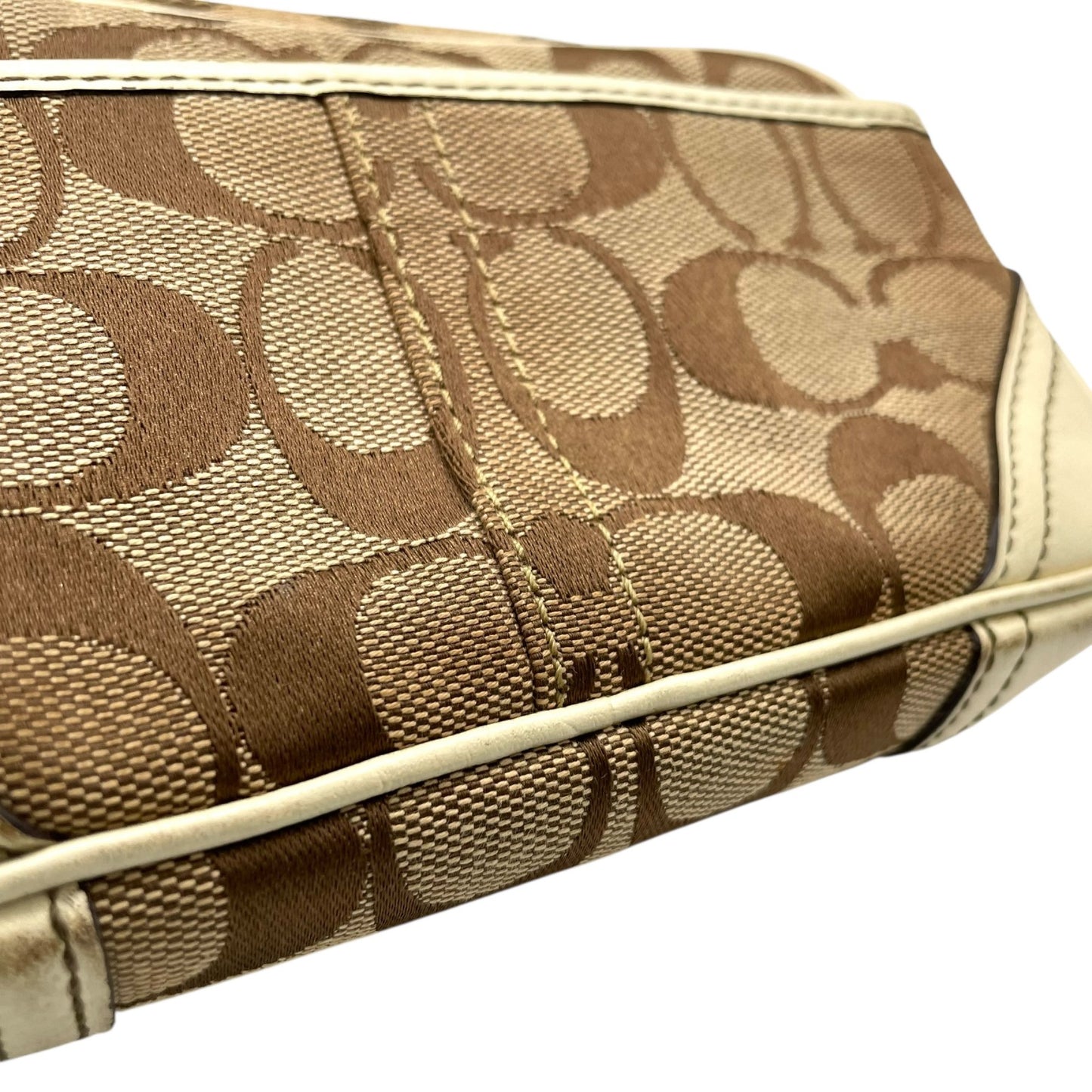 コーチ COACH ポシェット ショルダーバッグ ウエストバッグ シグネチャー柄 ベージュ 白 ホワイト レザー キャンバス ミニバッグ U8