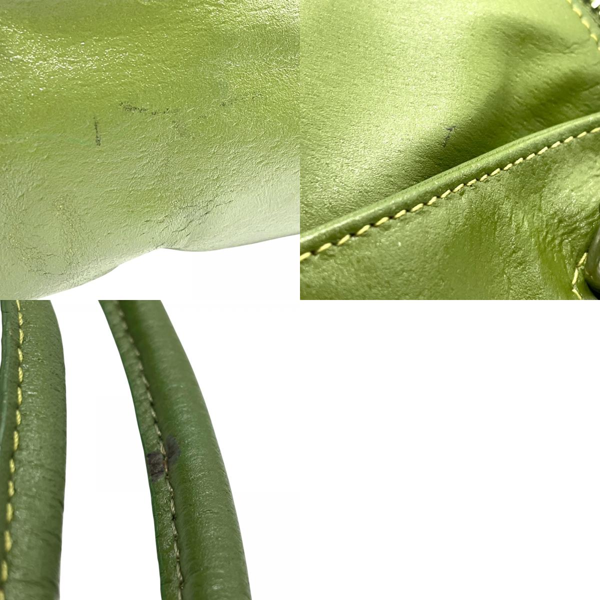 コールハーン COLE HAAN ハンドバッグ ロングハンドル レザー グリーン 緑 若草色 シルバー金具 バゲット型 スリムデザイン T3