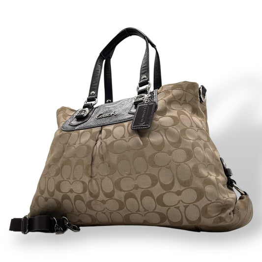 コーチ COACH シグネチャー トートバッグ 2WAY ハンドバッグ ショルダーバッグ F15510 キャンバス レザー ベージュ ダークブラウン 茶色 ロゴ金具 U17