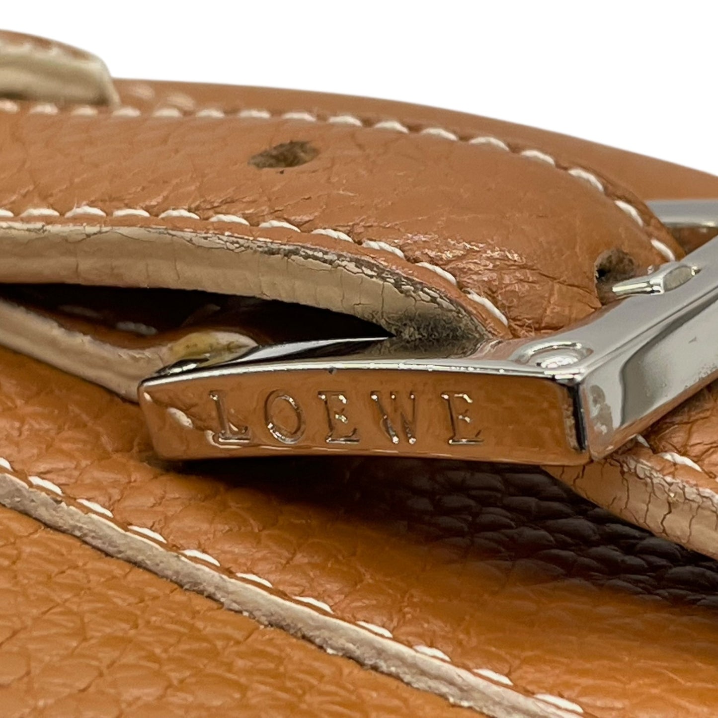 美品 ロエベ LOEWE センダ ハンドバッグ キャメルブラウン 茶 レザー シルバー金具 ファスナー開閉 ロゴ型押し レディース A