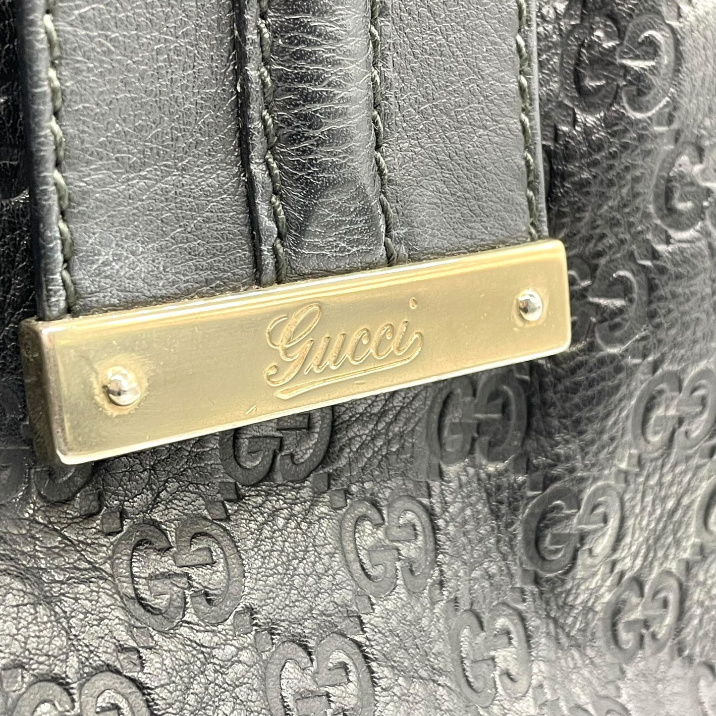美品 グッチ GUCCI GG柄 グッチシマ レザー ホーボーバッグ ワンショルダー黒 ブラック ショルダーバッグ ロゴプレート ゴールド金具 ヴィンテージ レディース Z1