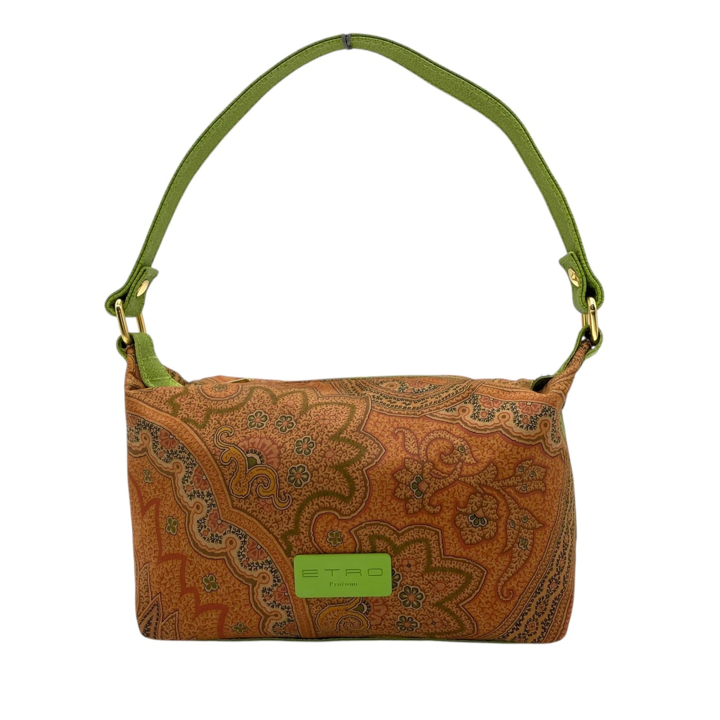 【未使用級】ETRO エトロ ハンドバッグ ミニバッグ アクセサリーポーチ ペイズリー柄 ブラウン グリーン ファブリック レザー ゴールド金具 レディース K11