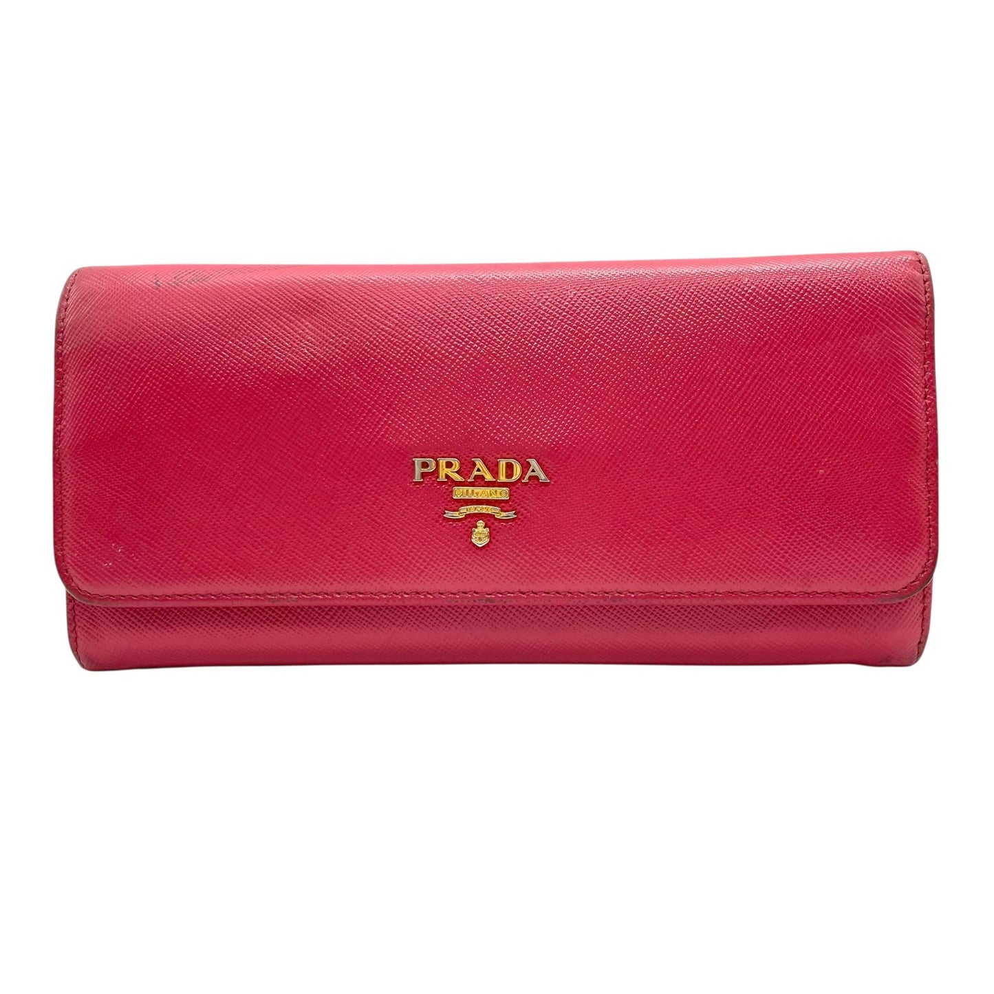 PRADA プラダ 長財布 ロングウォレット サフィアーノレザー フラップ ピンク バイカラー ゴールド金具 ロゴ レディース W3