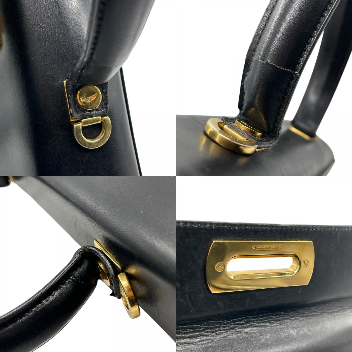 Salvatore Ferragamo フェラガモ ガンチーニ ハンドバッグ カーフレザー ブラック ゴールド金具 ヴィンテージ フォーマル A