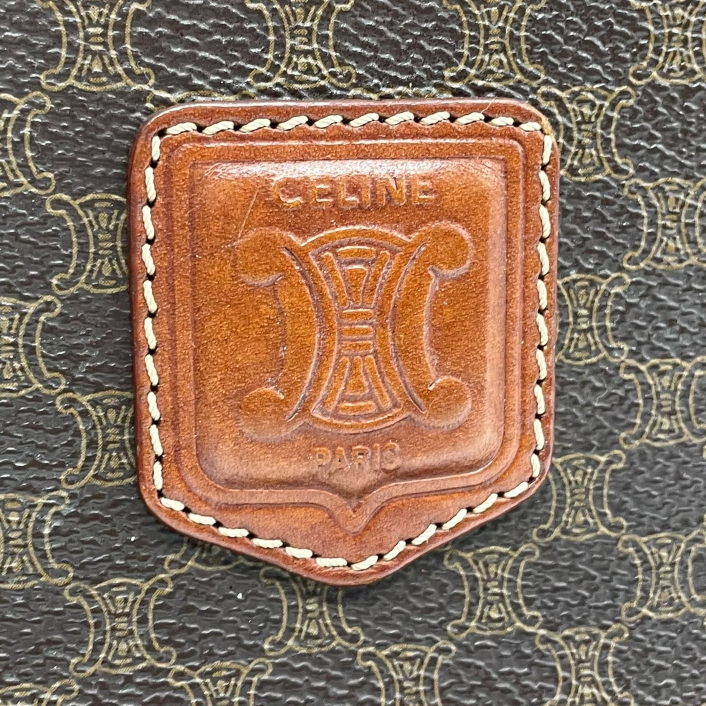 美品 CELINE セリーヌ ヴィンテージ ハンドバッグ マカダム柄 トートバッグ ブラウン レザー PVC MC97 Z1