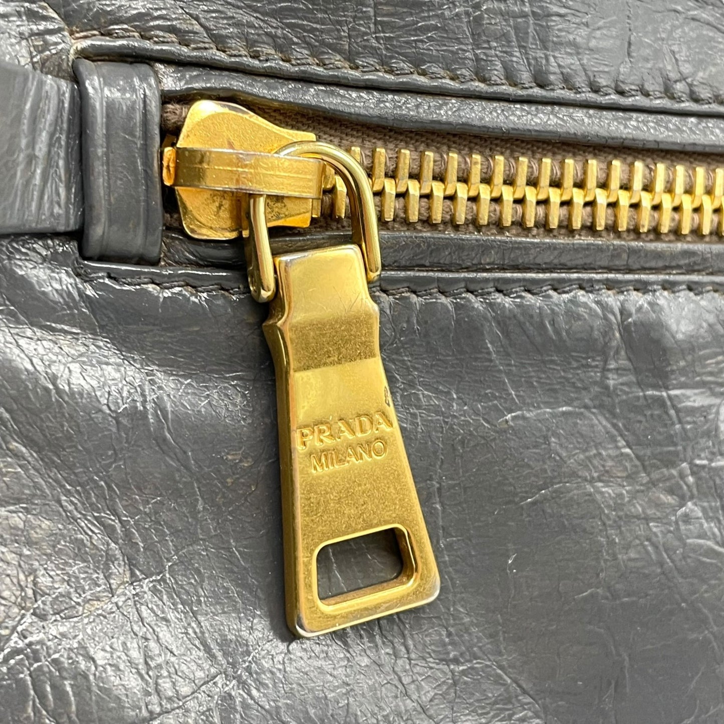 Authentic PRADA 2WAY Handbag Shoulder Bag Leather Gold Hardware Triangular Logo Dark Gray Women's Crossbody