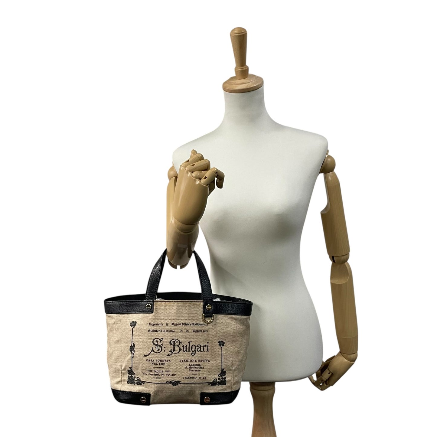 BVLGARI ブルガリ コレツィオーネ 2WAY ハンドバッグ トートバッグ ショルダーバッグ ロゴ キャンバス レザー ベージュ 黒 ブラック ゴールド金具 斜め掛け可 メンズ レディース K3