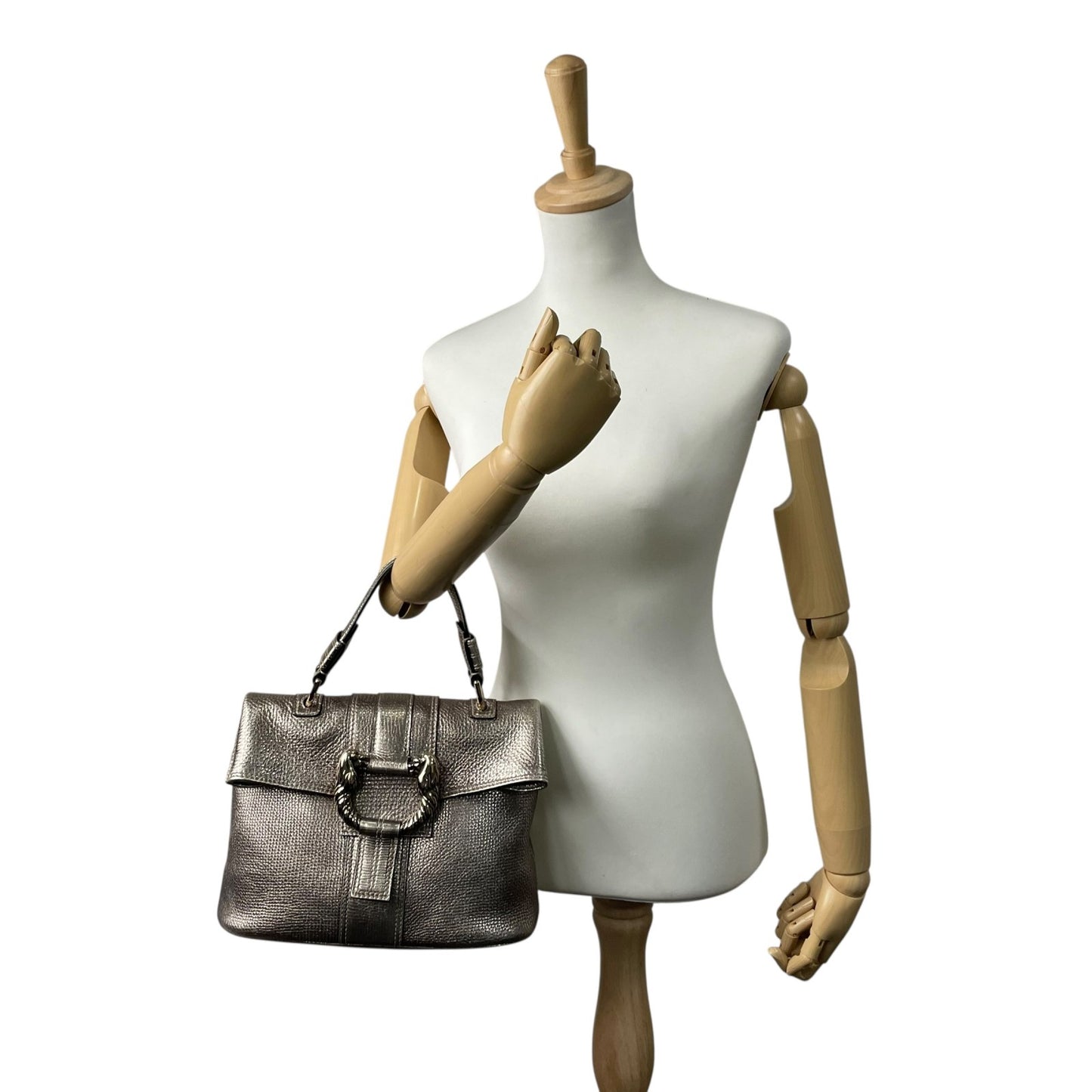 美品 BVLGARI ブルガリ レオーニ 2way ハンドバッグ ショルダーバッグ シルバー 本革 レザー レディース 希少モデル ブランドバッグ 鞄 A