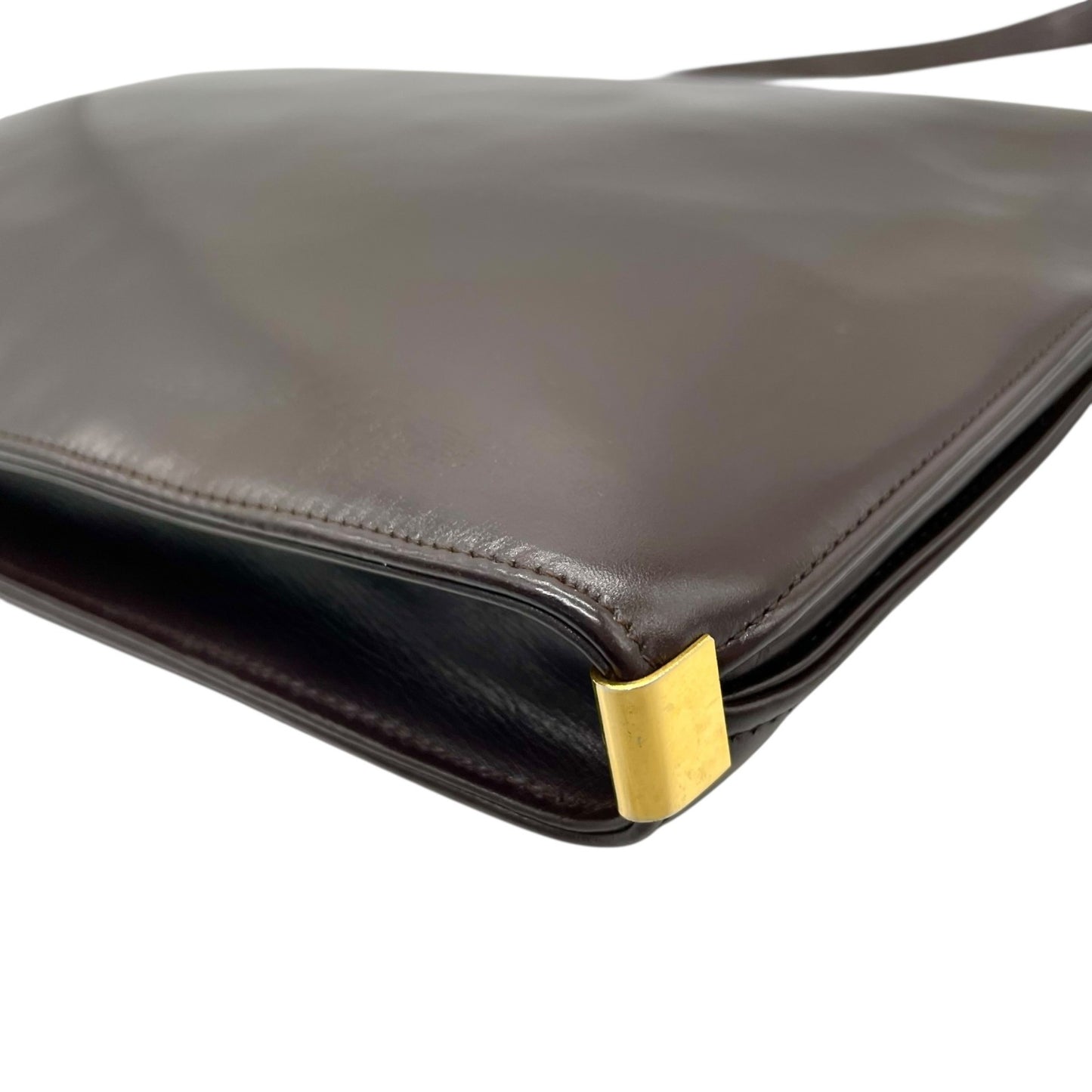 美品 Christian Dior クリスチャンディオール ショルダーバッグ ヴィンテージ ワンショルダー ハンドバッグ ダークブラウン レザー ゴールド金具 CDロゴ レディース U3