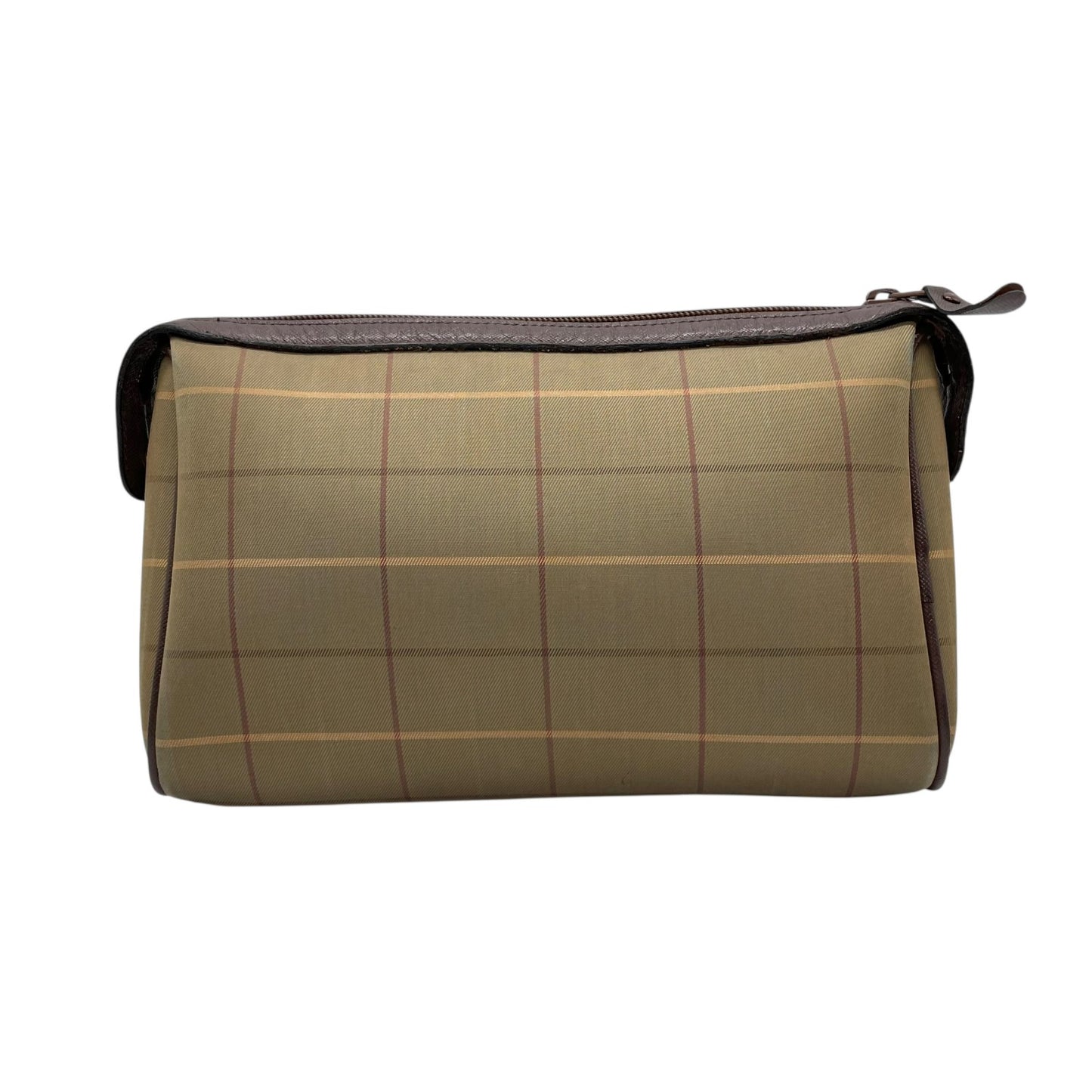 Burberry バーバリー クラッチバッグ セカンドバッグ ポーチ カーキ ブラウン ブラウン金具 キャンバス レザー ファスナー開閉 チェック柄 ホースロゴ メンズ レディース ヴィンテージ U4