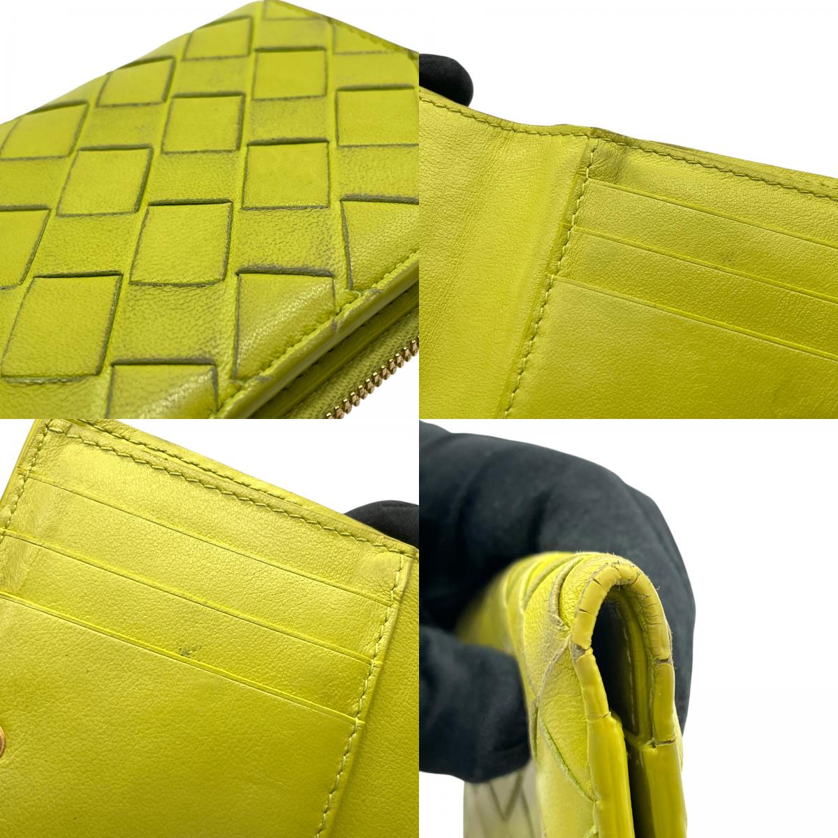 BOTTEGA VENETA ボッテガヴェネタ イントレチャート 二つ折り財布 コンパクトウォレット 緑 キウイグリーン レザー ゴールド金具 レディース M4