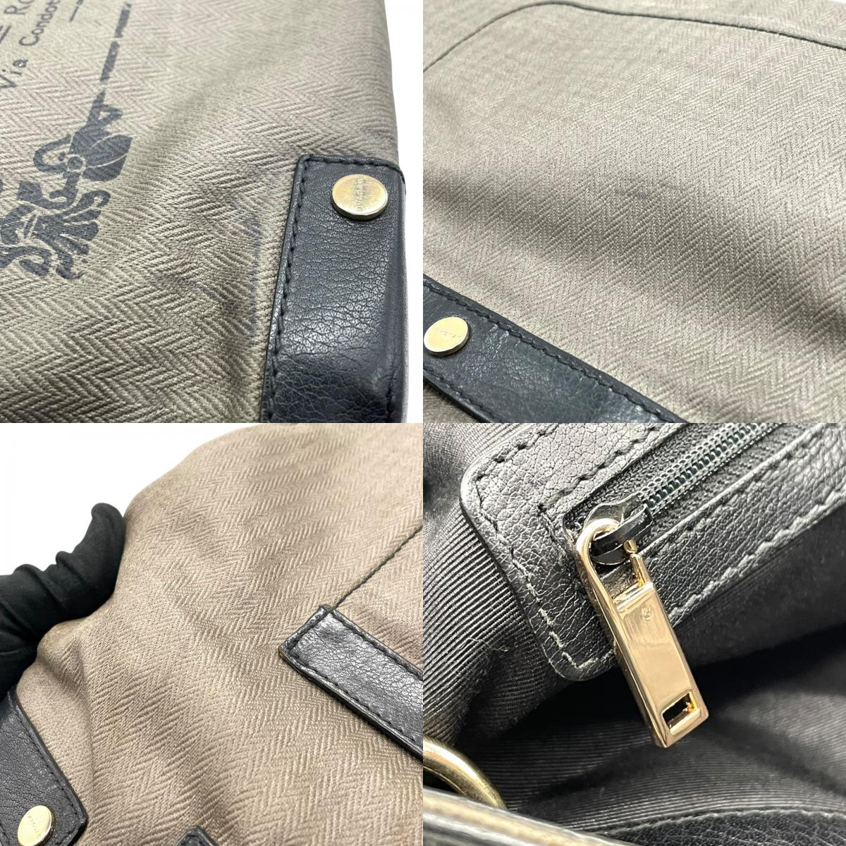 BVLGARI ブルガリ コレツィオーネ トートバッグ ワンショルダー ロゴ PVC レザー グレー 黒 ブラック ゴールド金具 肩掛け可 メンズ レディース U15