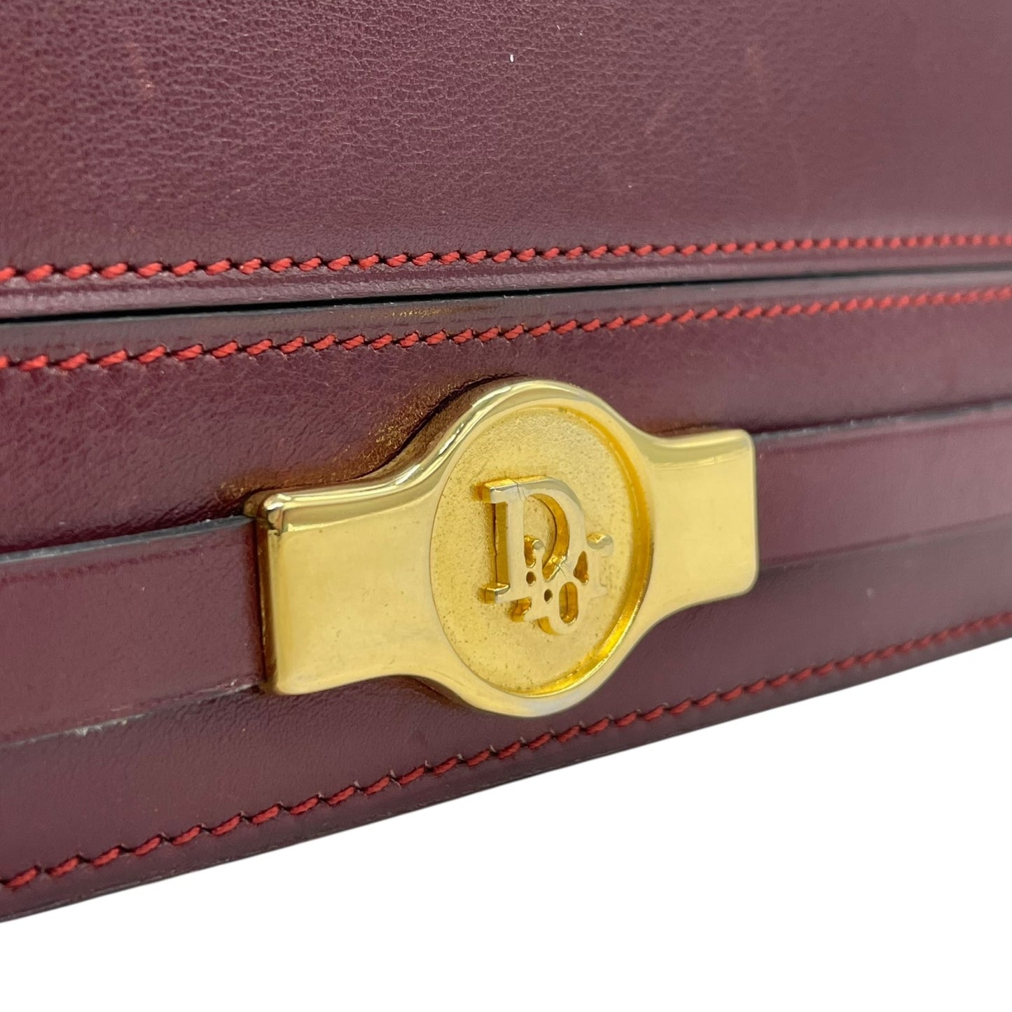 Authentic Christian Dior Shoulder Bag Red Bordeaux Leather Gold Hardware Logo Vintage