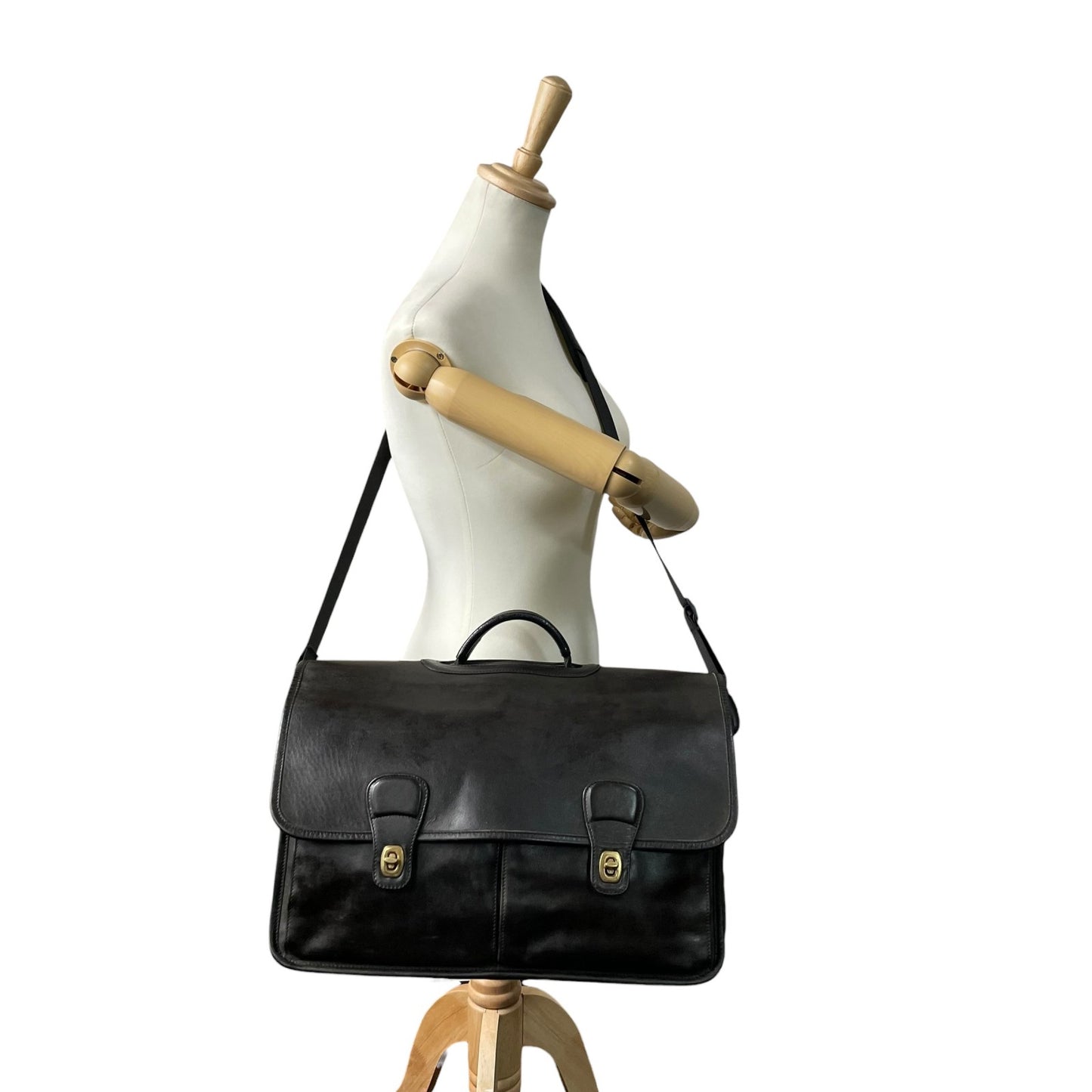 希少 COACH オールドコーチ ヴィンテージ ビジネスバッグ ブリーフケース ハンドバッグ 黒 ブラック ゴールド金具 ターンロック レザー 2WAY ダブルポケット 書類鞄 オールレザー E