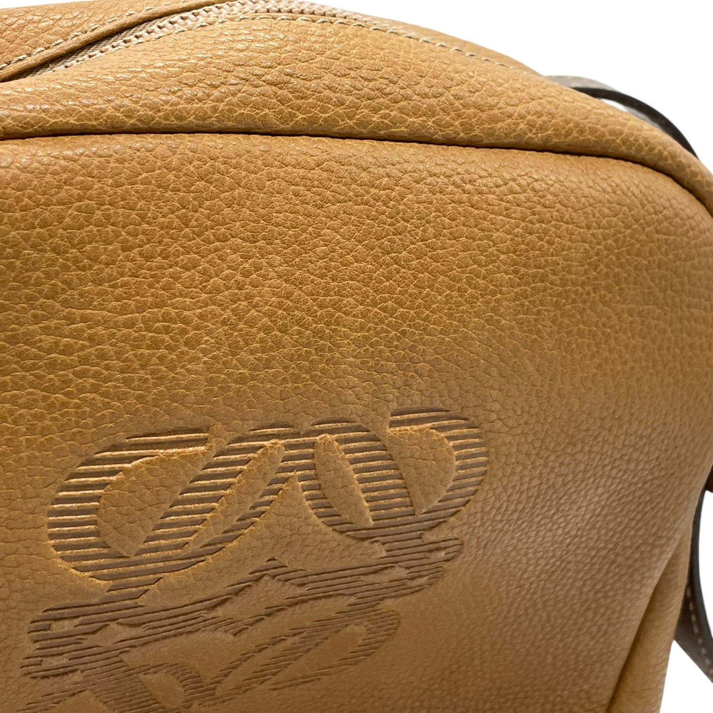 Authentic LOEWE Anagram Embossed Leather Shoulder Bag Camel Gold