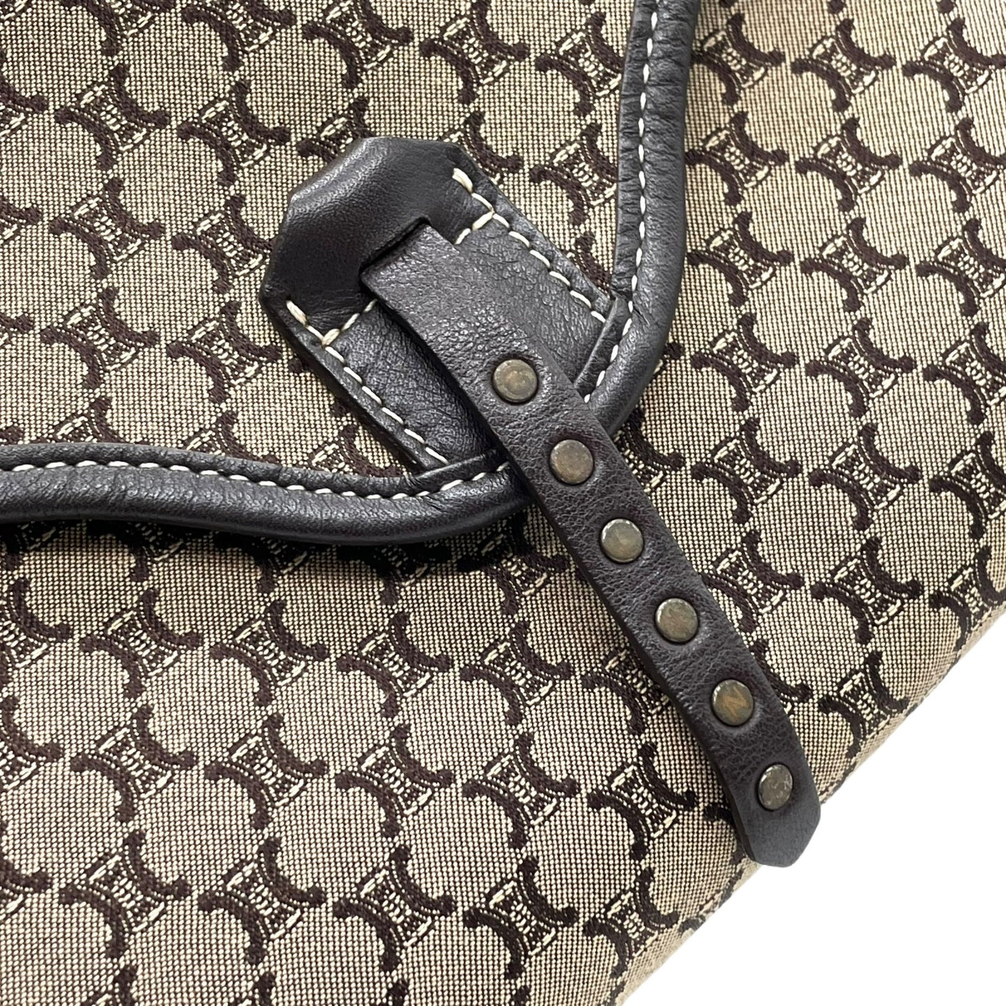 美品 CELINE セリーヌ マカダム トリオンフ ショルダーバッグ キャンバス×レザー ベージュ×ブラウン レディース ヴィンテージ 正規品 K9