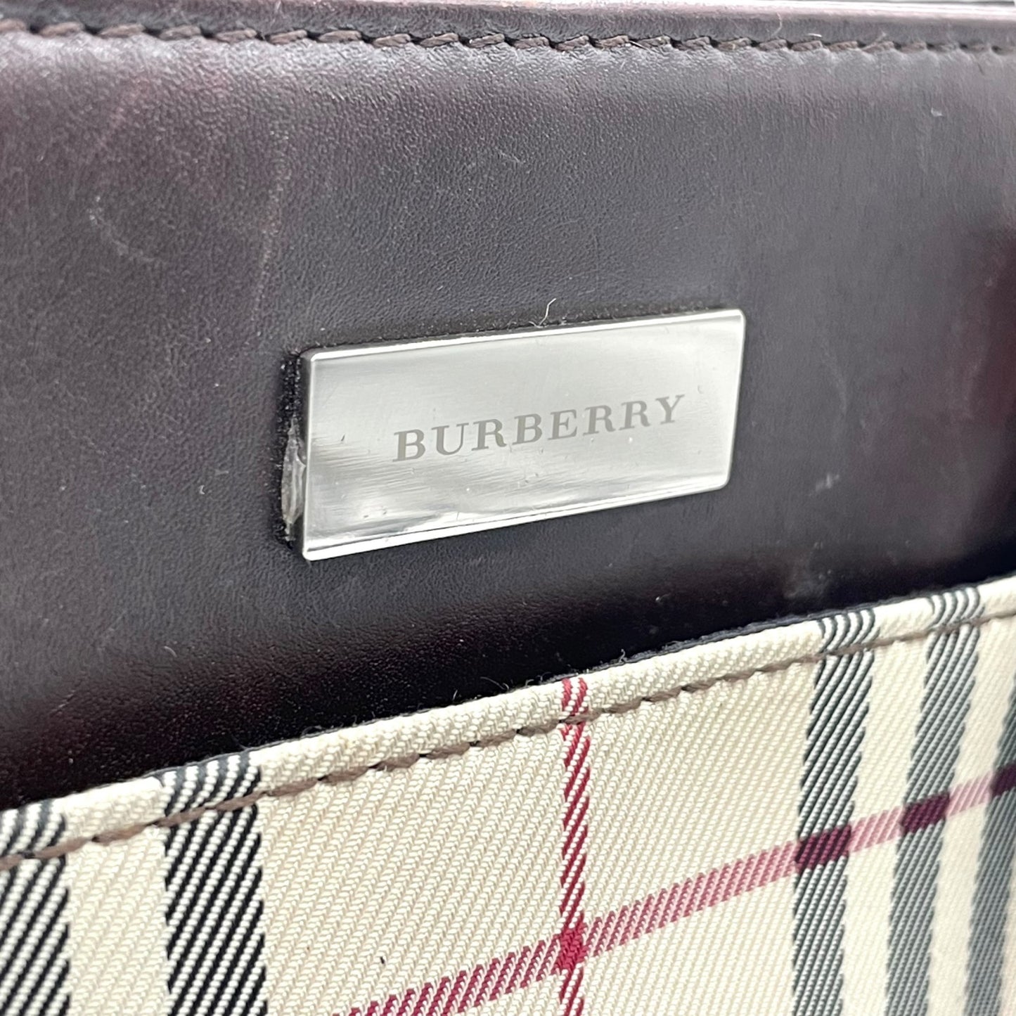 Burberry バーバリー トートバッグ ハンドバッグ ノバチェック キャンバス×レザー メタルロゴプレート ベージュ×ブラウン ユニセックス K8