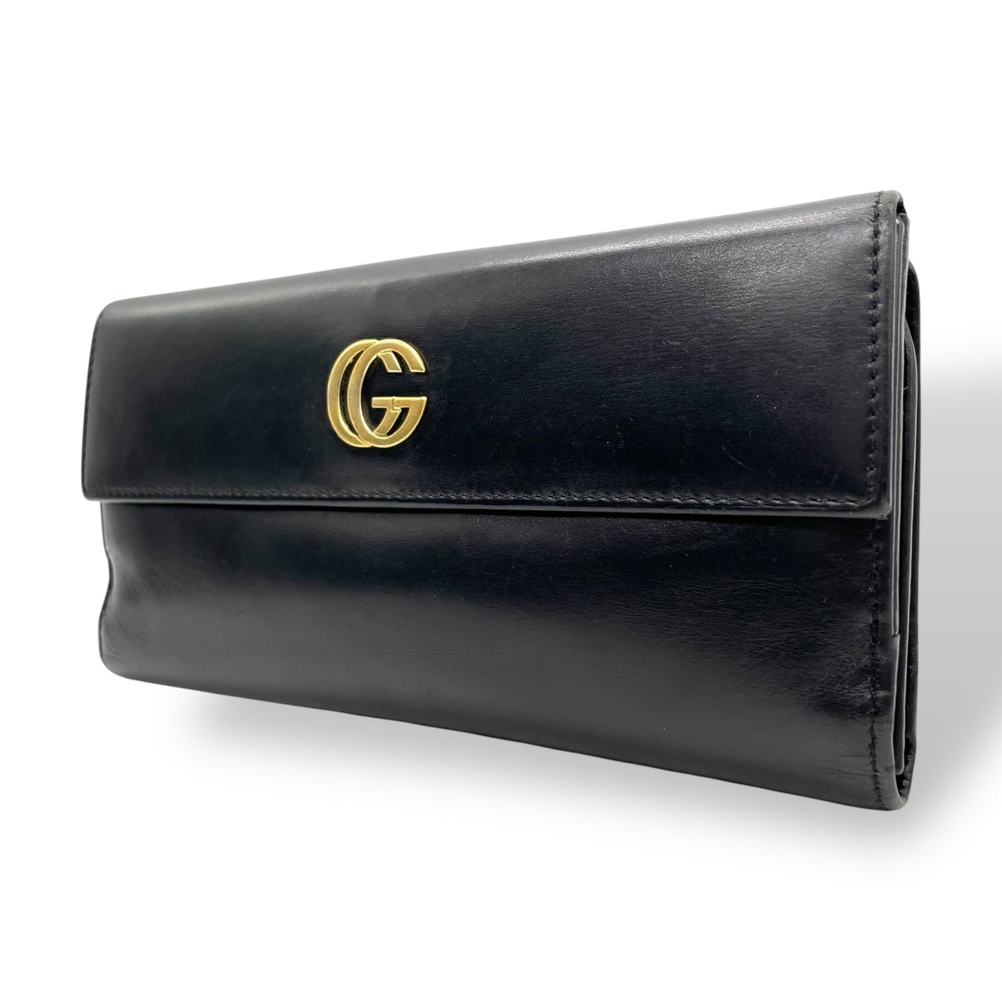 GUCCI グッチ GGマーモント 長財布 Wホック 213318 ダブルG 黒 ブラック レザー ゴールド金具 W5