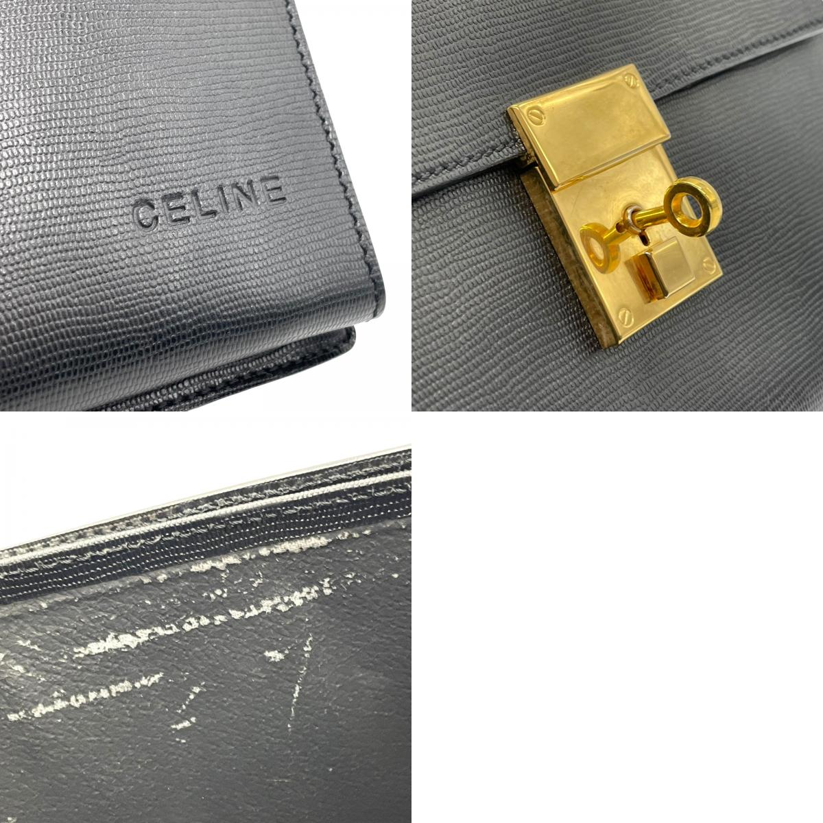 美品 CELINE セリーヌ クラッチバッグ セカンドバッグ レザー 黒 ブラック ゴールド金具 鍵付き メンズ ヴィンテージ B2